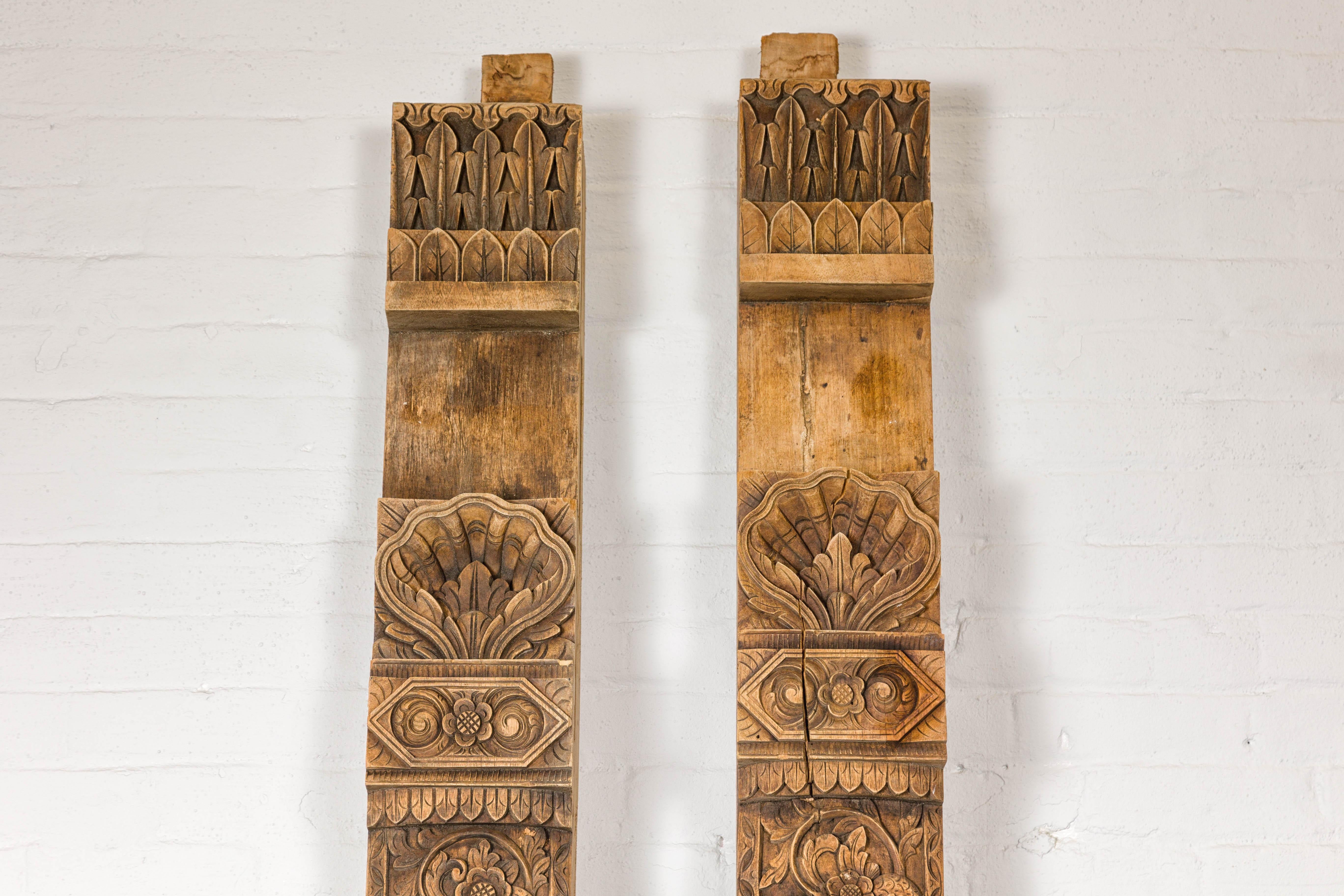 20th Century Pair of Architectural Carved Panels with Hand-Carved Floral and Foliage Motifs For Sale