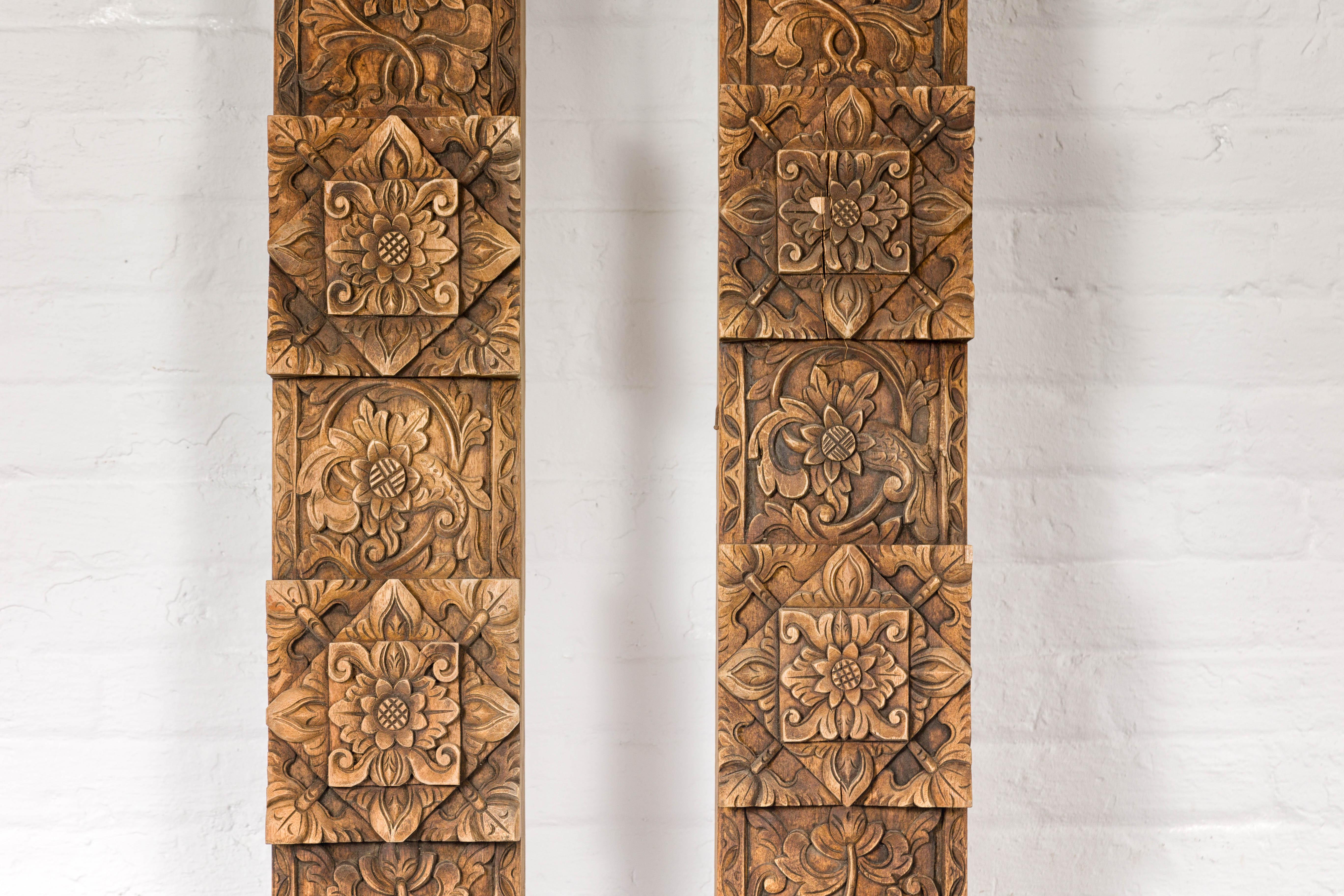 Pair of Architectural Carved Panels with Hand-Carved Floral and Foliage Motifs For Sale 1
