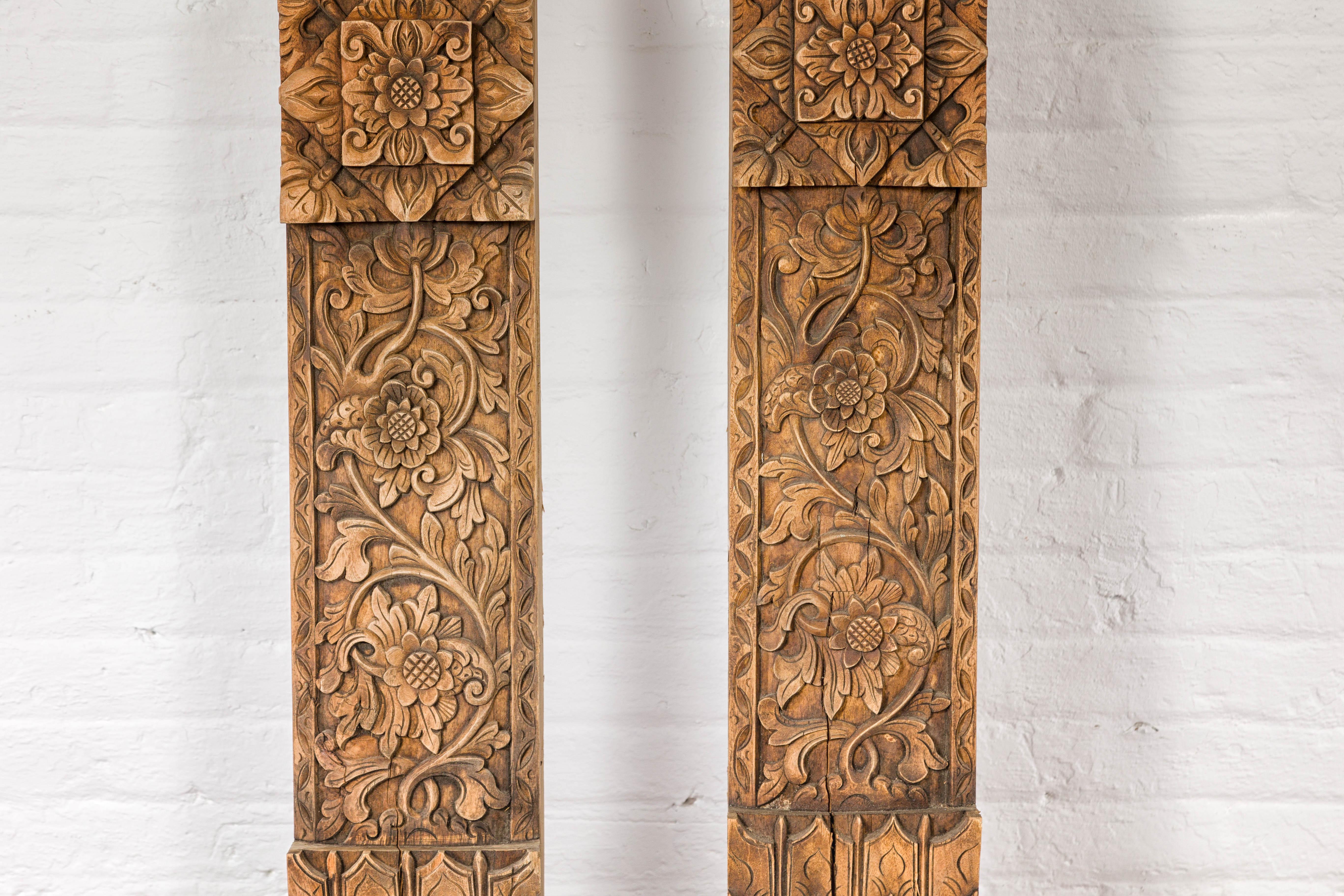 Pair of Architectural Carved Panels with Hand-Carved Floral and Foliage Motifs For Sale 2