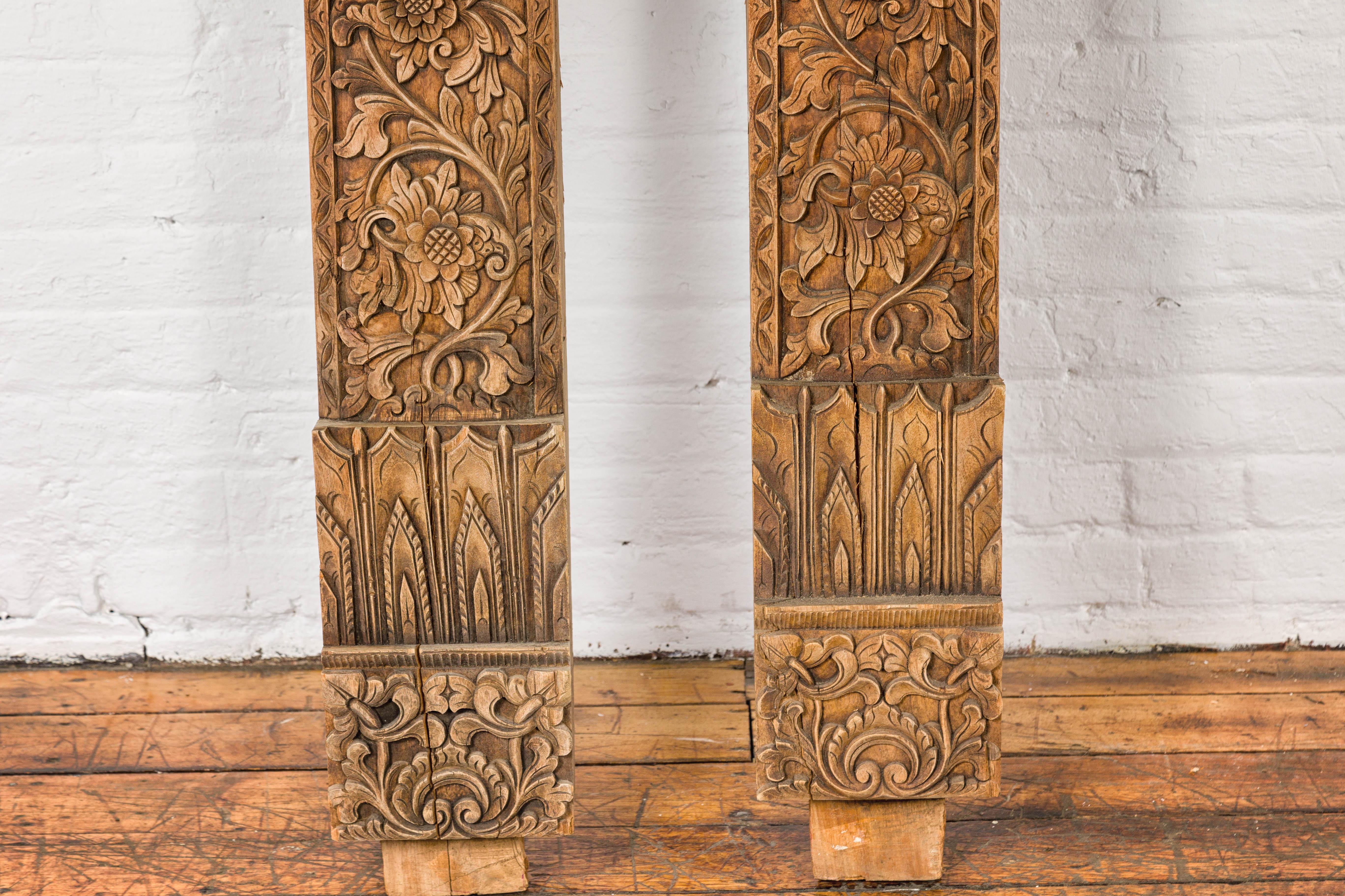 Pair of Architectural Carved Panels with Hand-Carved Floral and Foliage Motifs For Sale 3