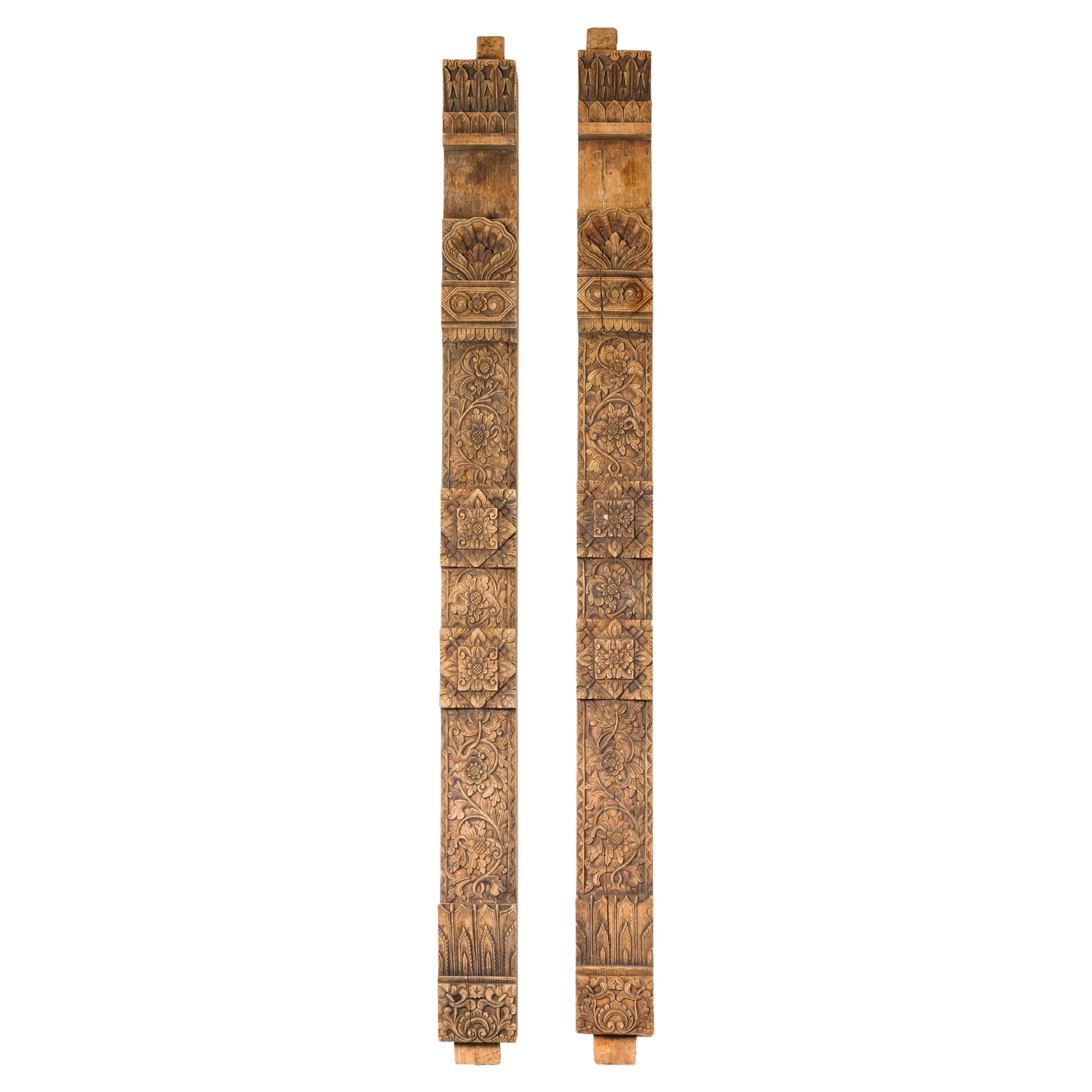 Pair of Architectural Carved Panels with Hand-Carved Floral and Foliage Motifs