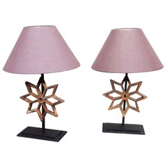 Used Pair of Architectural Cast Iron Stars Mounted as Table Lamps