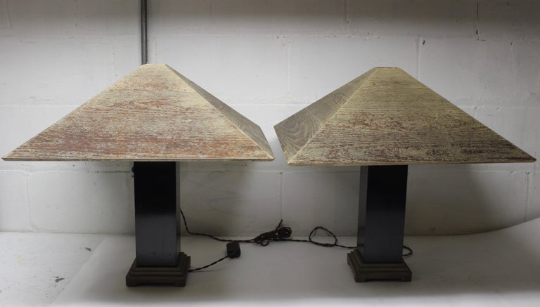 Architectural style ceruse lamps in the style of Frank Lloyd Wright.