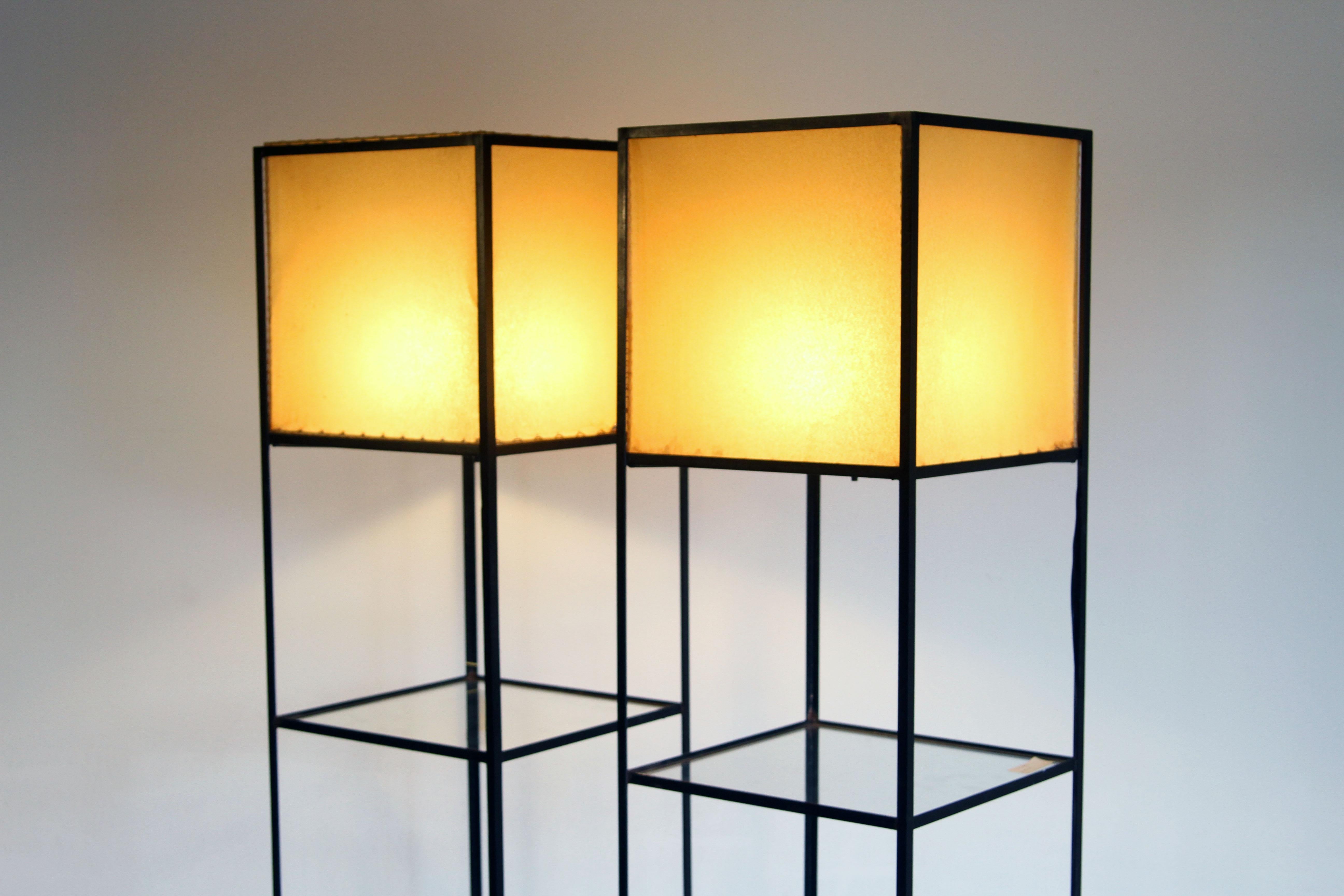 20th Century Pair of Architectural Frederick Weinberg Modern Floor Lamps with Shelves