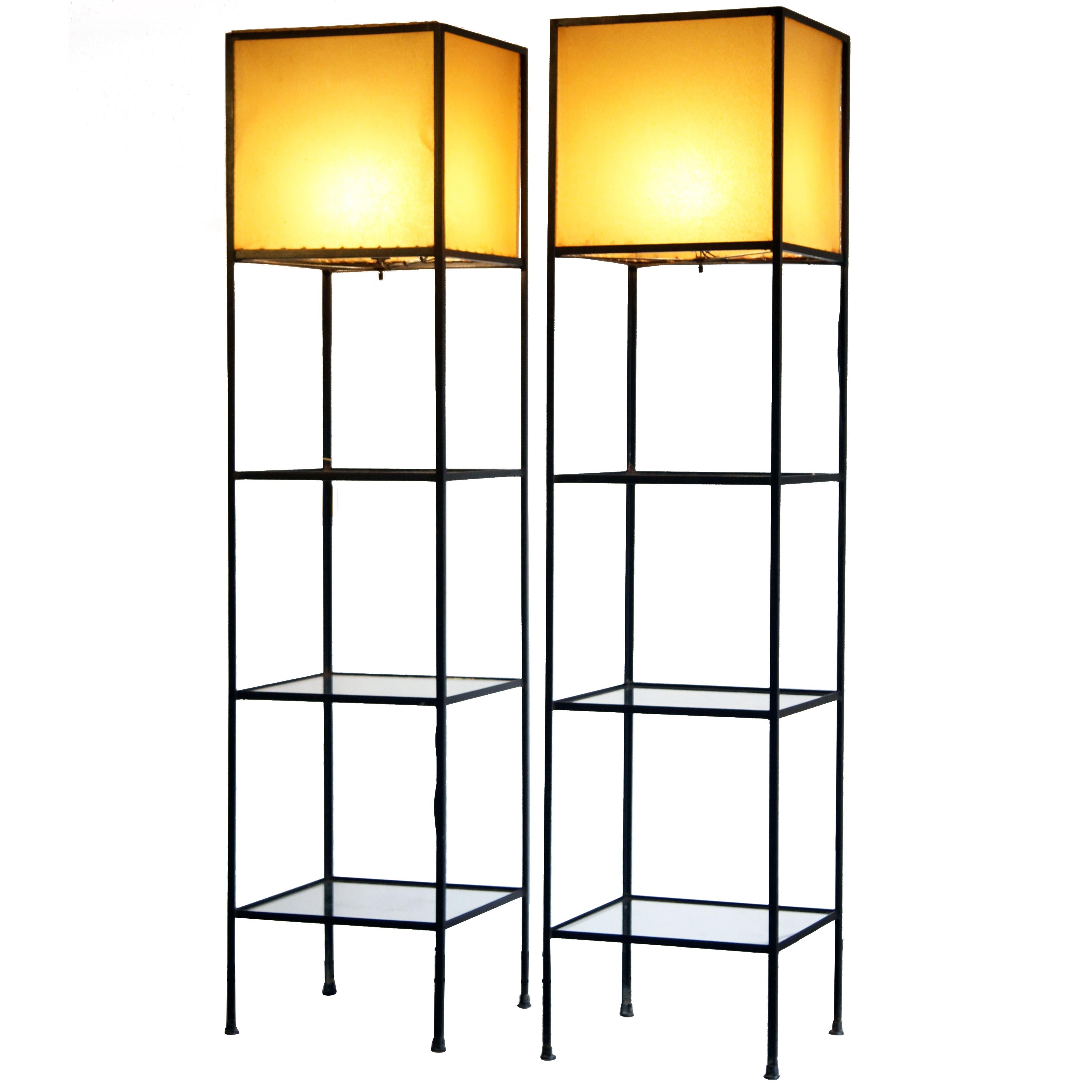 Pair of Architectural Frederick Weinberg Modern Floor Lamps with Shelves