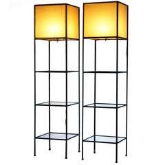 Pair of Architectural Frederick Weinberg Modern Floor Lamps with Shelves