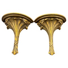 Pair of Architectural Gilt Wood Wall Shelves Brackets, Mid-19th Century