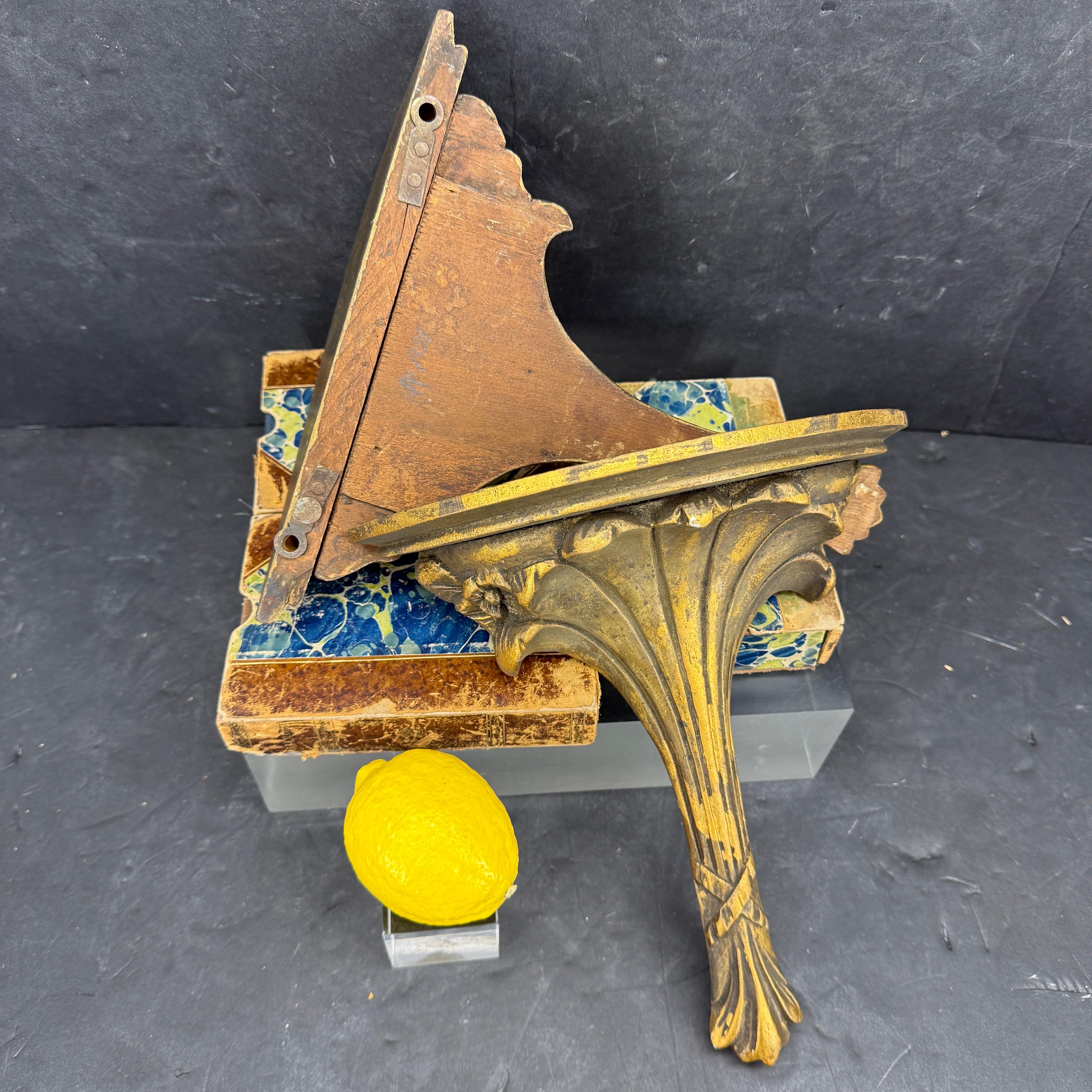 Empire Pair of Architectural Gilt Wood Wall Shelves Brackets, Mid-19th Century For Sale