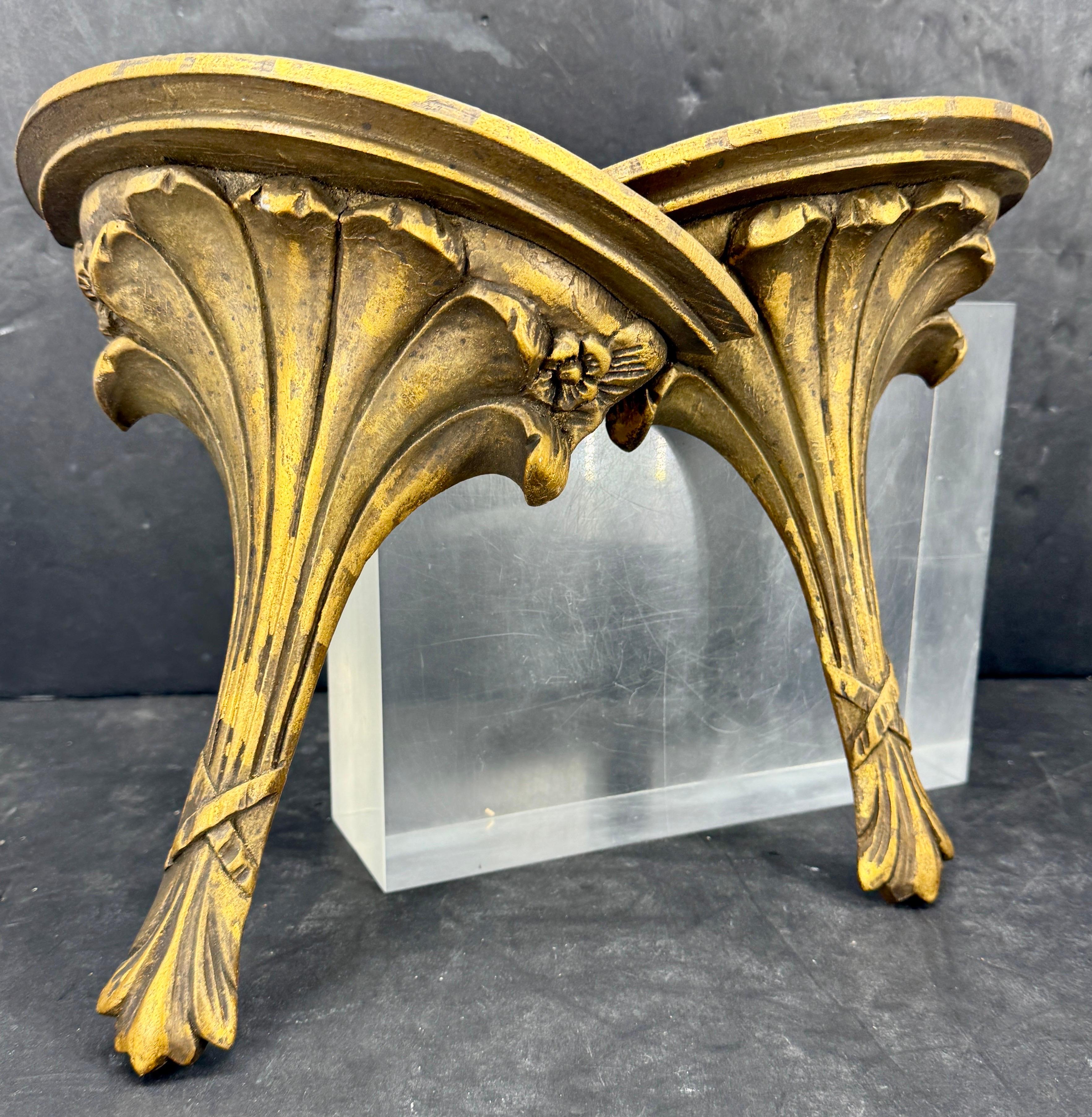 French Pair of Architectural Gilt Wood Wall Shelves Brackets, Mid-19th Century For Sale