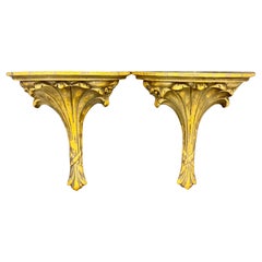 Pair of Architectural Gilt Wood Wall Shelves Brackets, Mid-19th Century