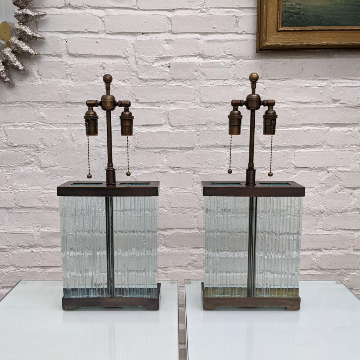 Mid-Century Modern Pair of Architectural Glass Slab Table Lamps by Marcelo Bessa For Sale