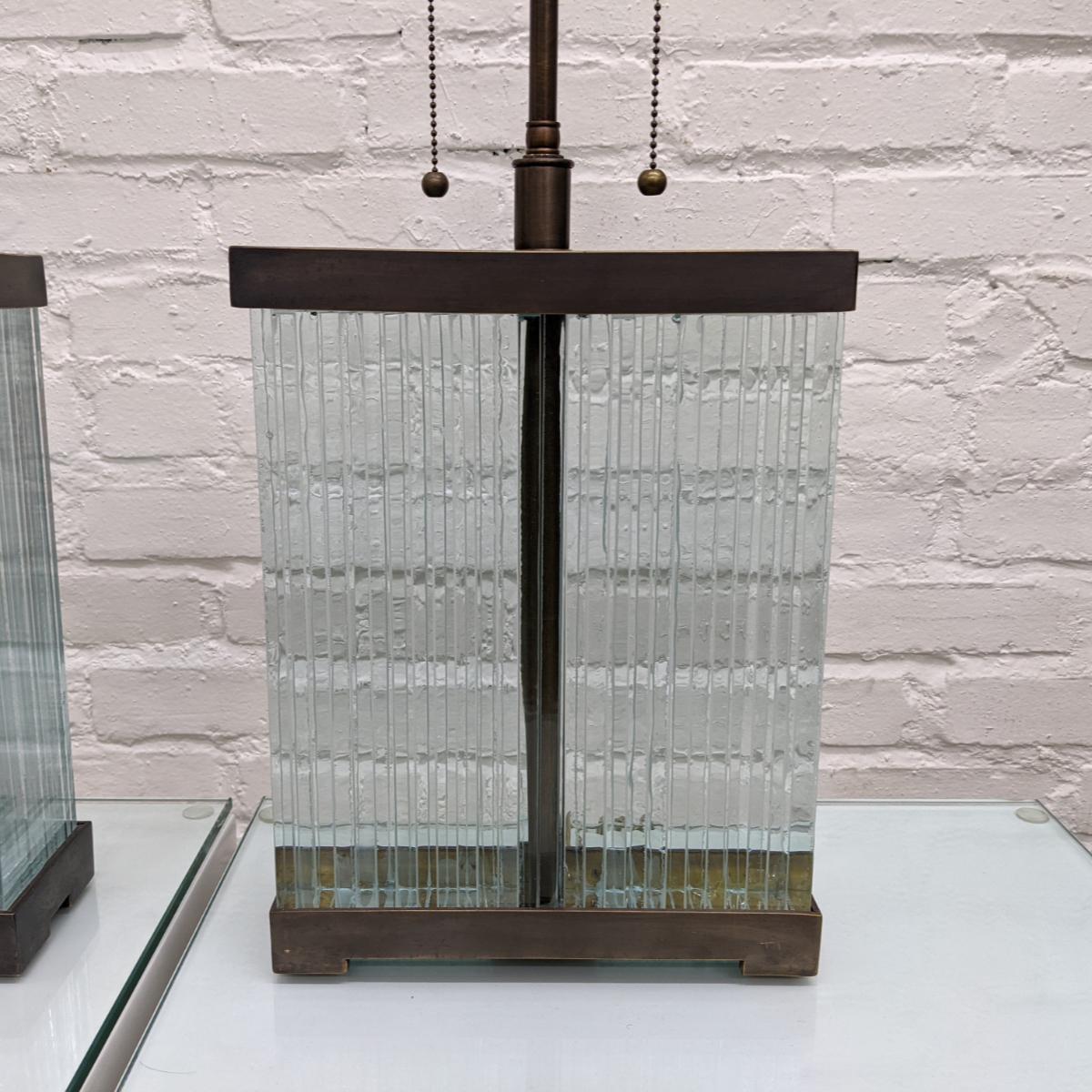 Pair of Architectural Glass Slab Table Lamps by Marcelo Bessa In Excellent Condition For Sale In Tarrytown, NY