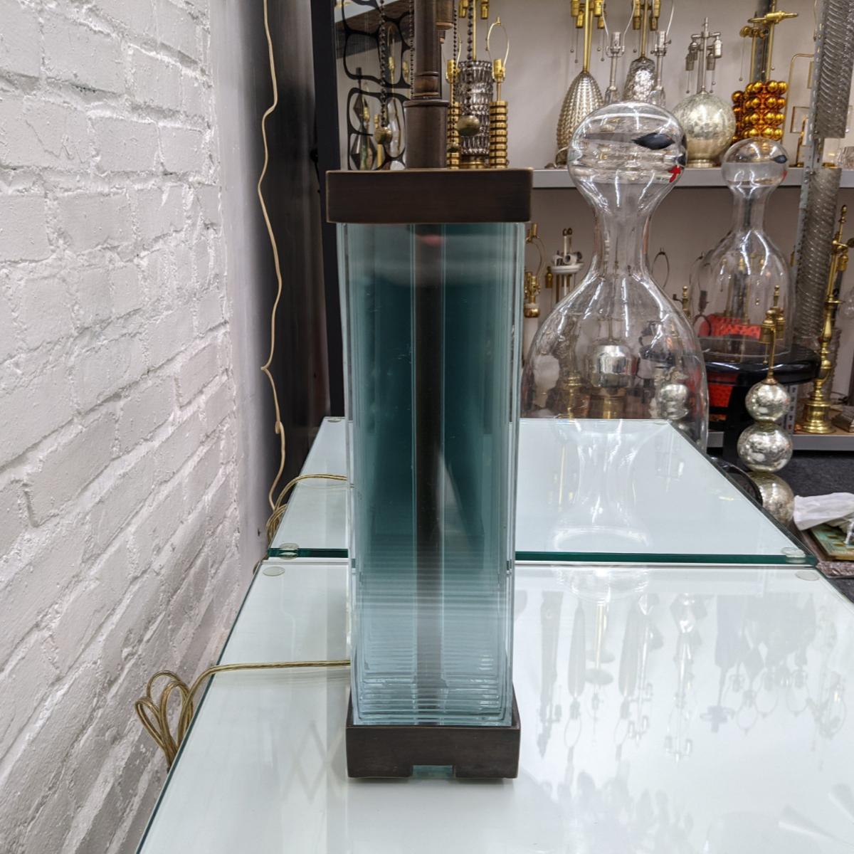 Metal Pair of Architectural Glass Slab Table Lamps by Marcelo Bessa For Sale