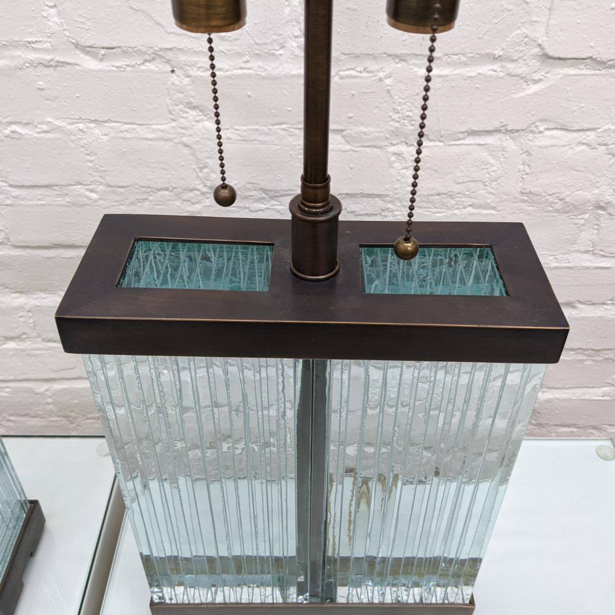 Pair of Architectural Glass Slab Table Lamps by Marcelo Bessa For Sale 1