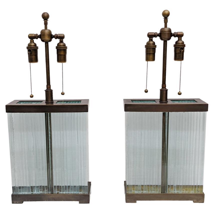 Pair of Architectural Glass Slab Table Lamps by Marcelo Bessa
