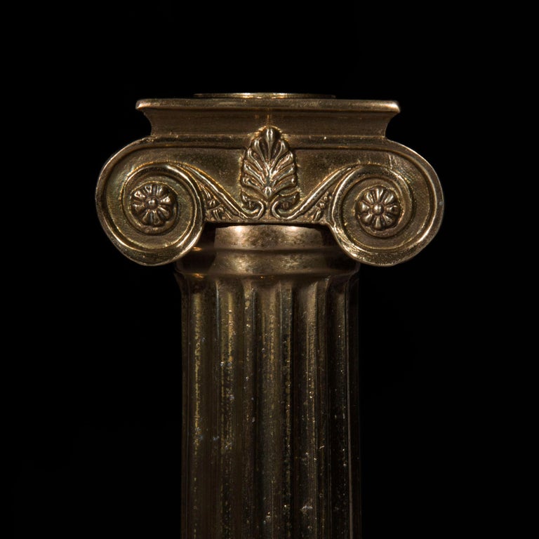 Pair of Architectural Greek Column Brass Lamps at 1stDibs