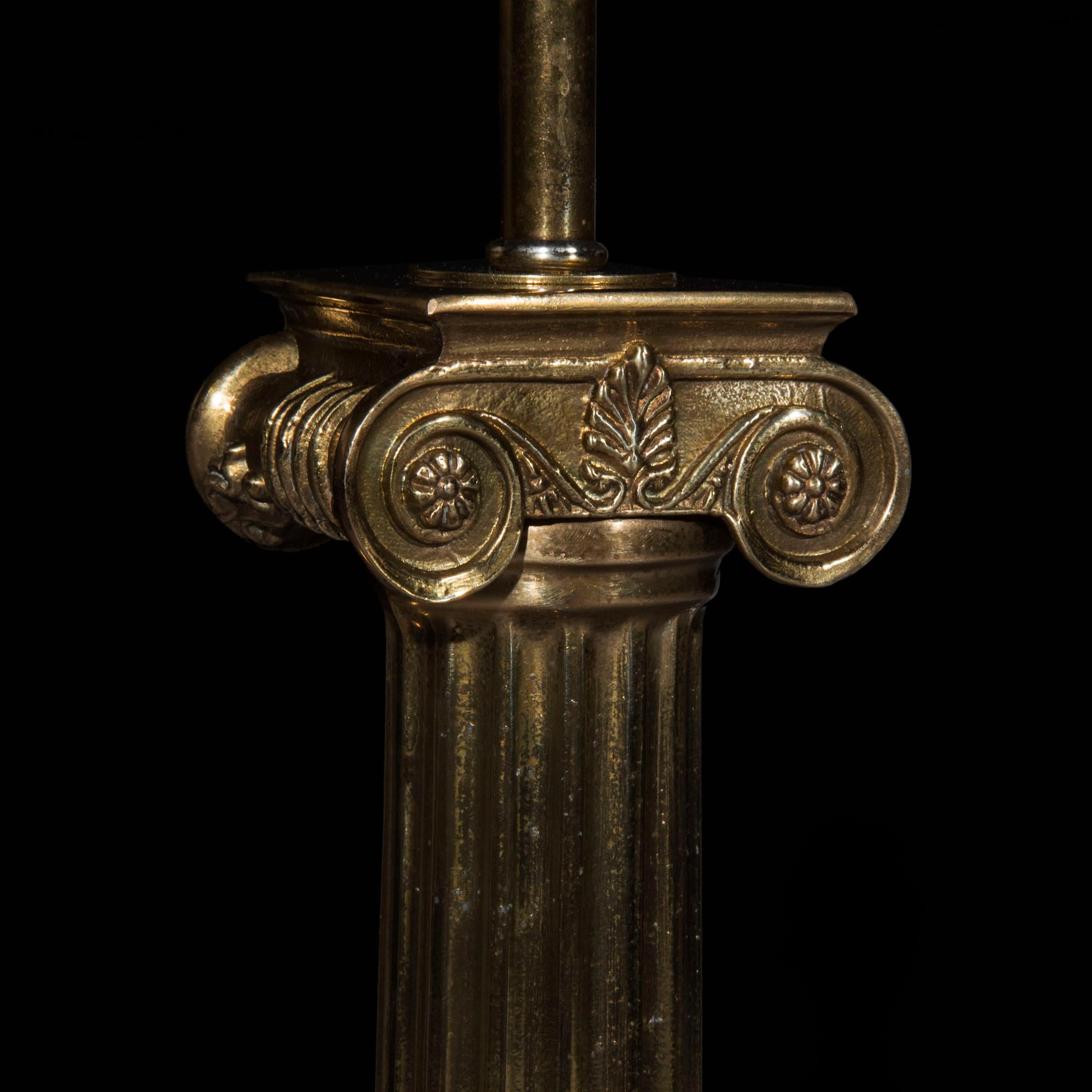 Metal Pair of Architectural Greek Column Brass Lamps
