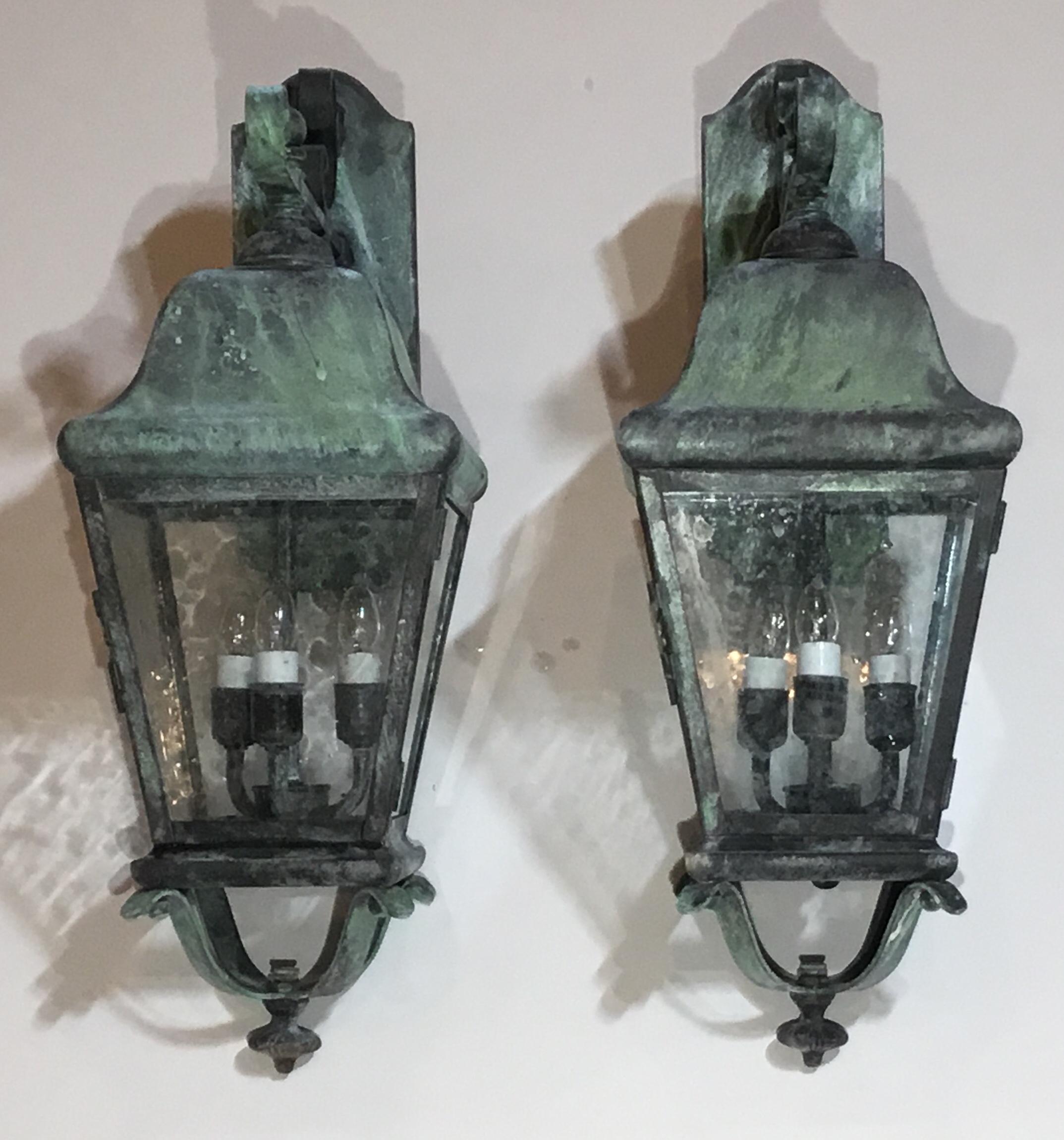 Pair of Architectural Handcrafted Brass Wall Lantern 7