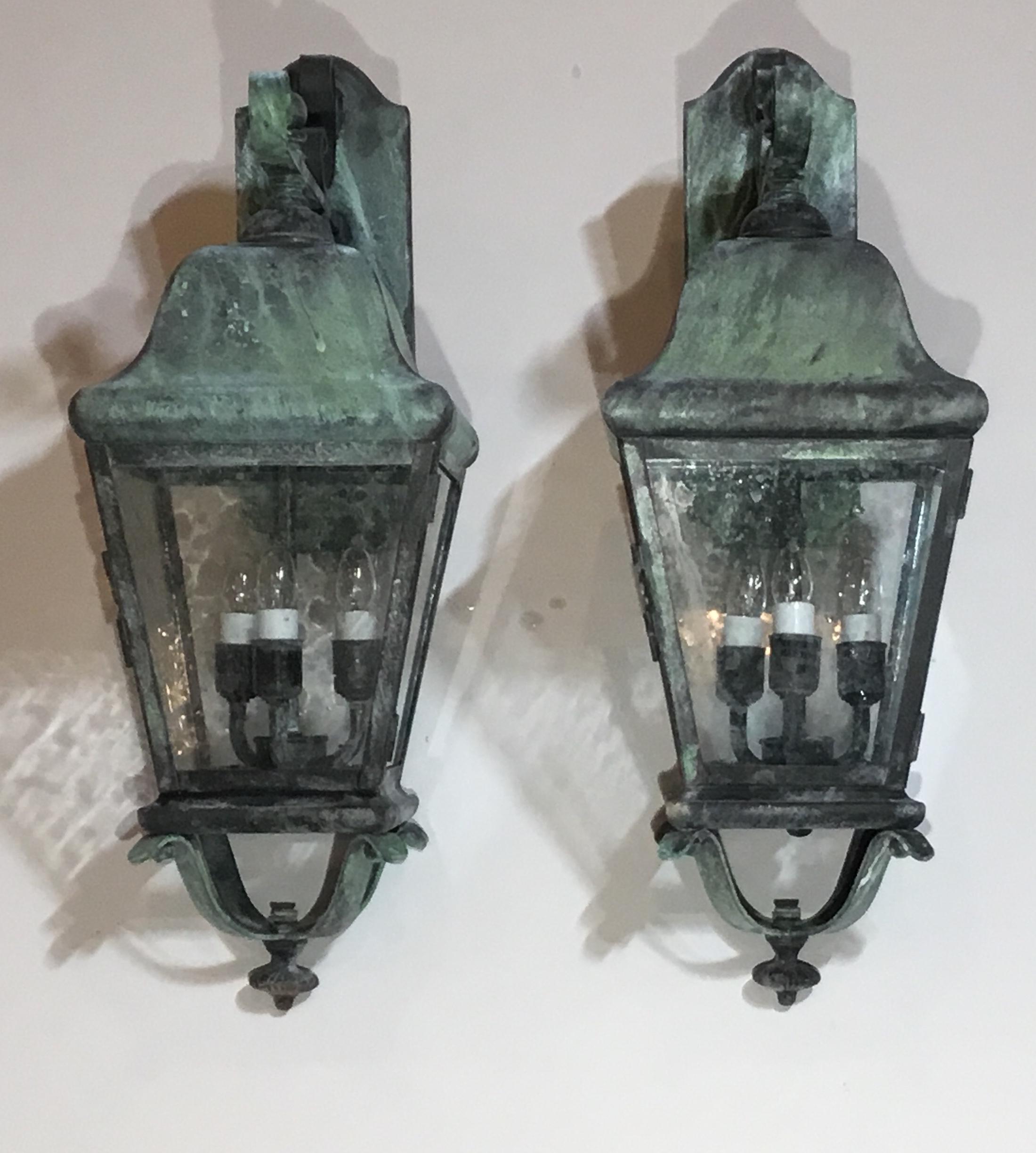 Pair of Architectural Handcrafted Brass Wall Lantern 8