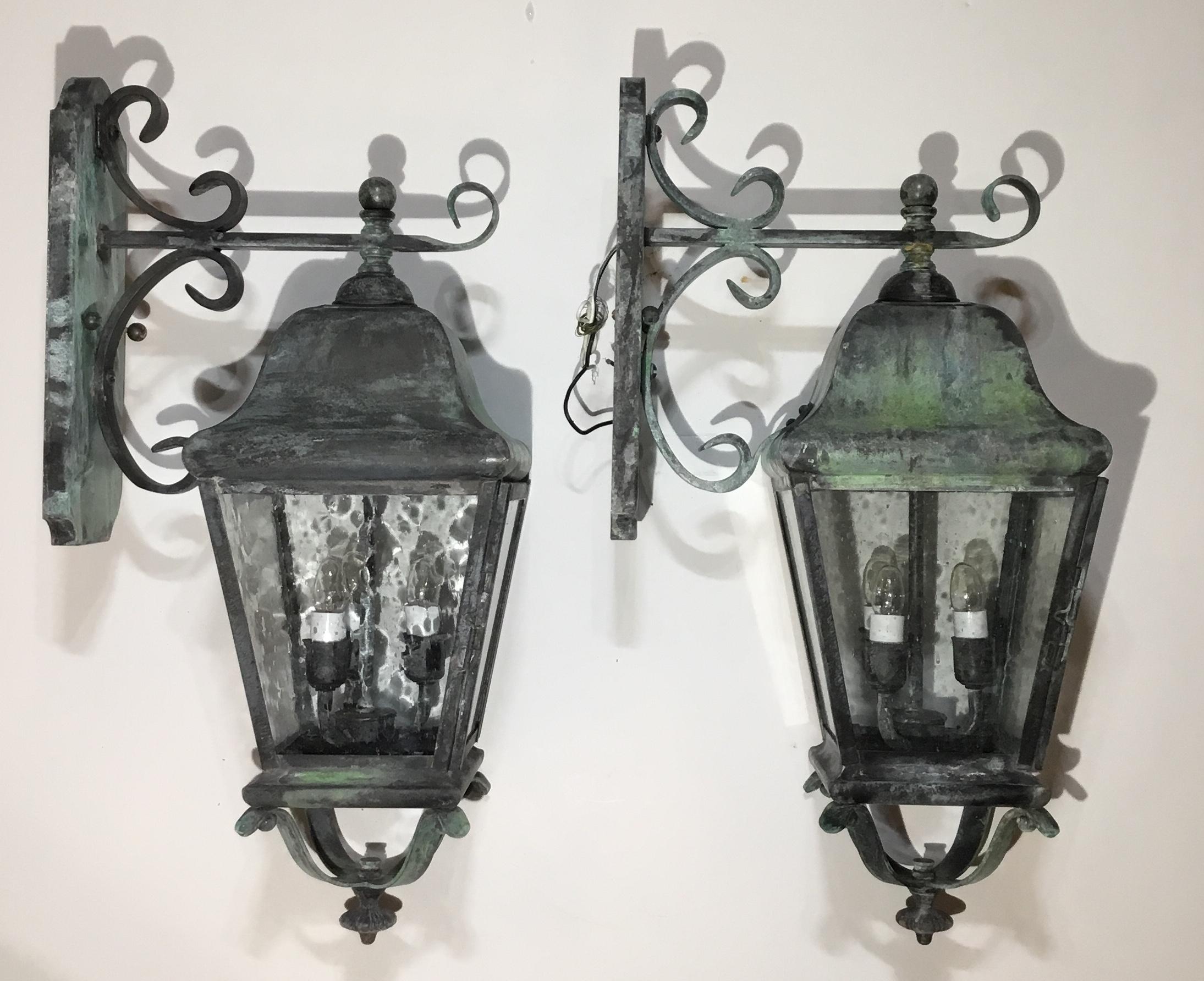 Pair of Architectural Handcrafted Brass Wall Lantern 1