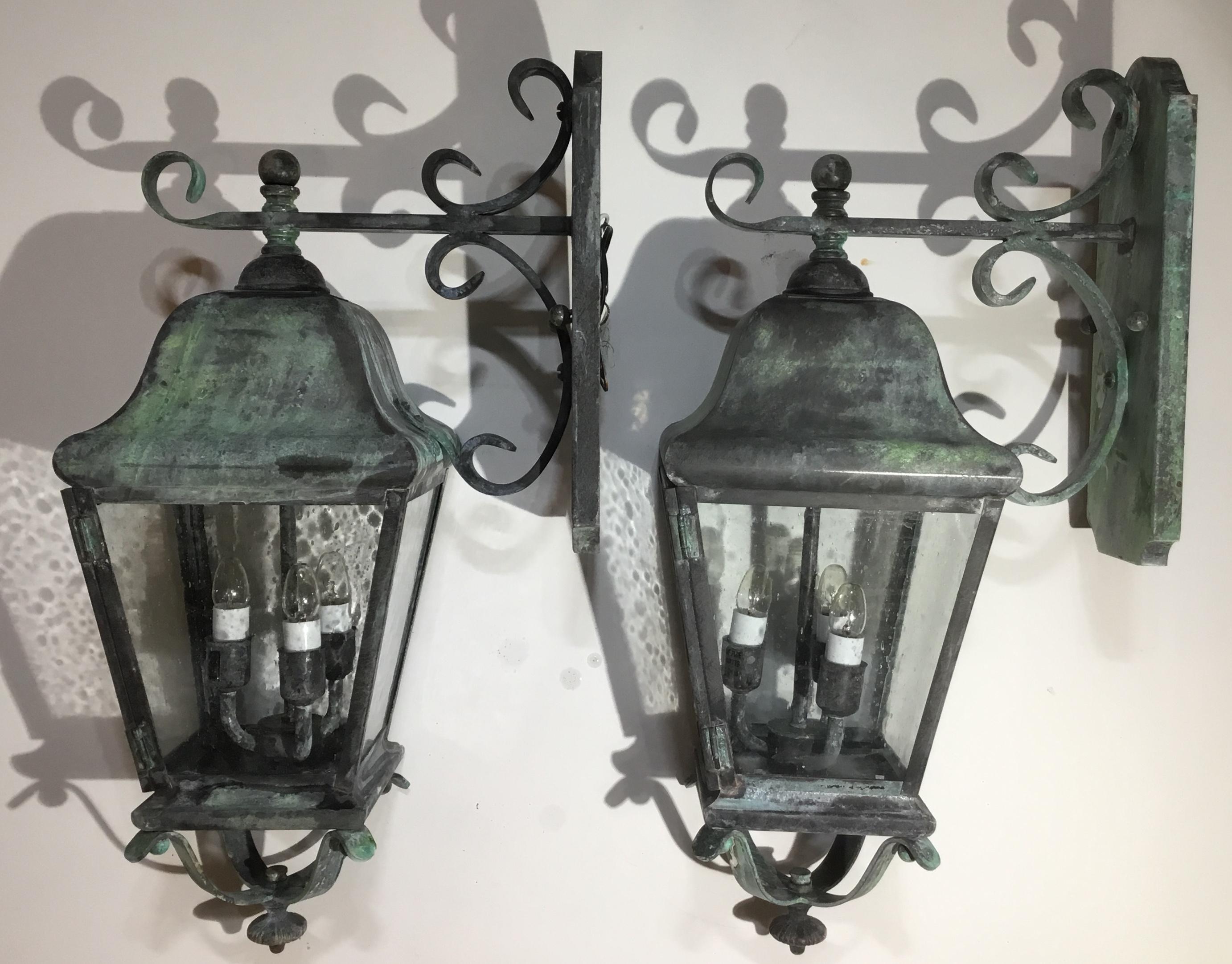 Pair of Architectural Handcrafted Brass Wall Lantern 2