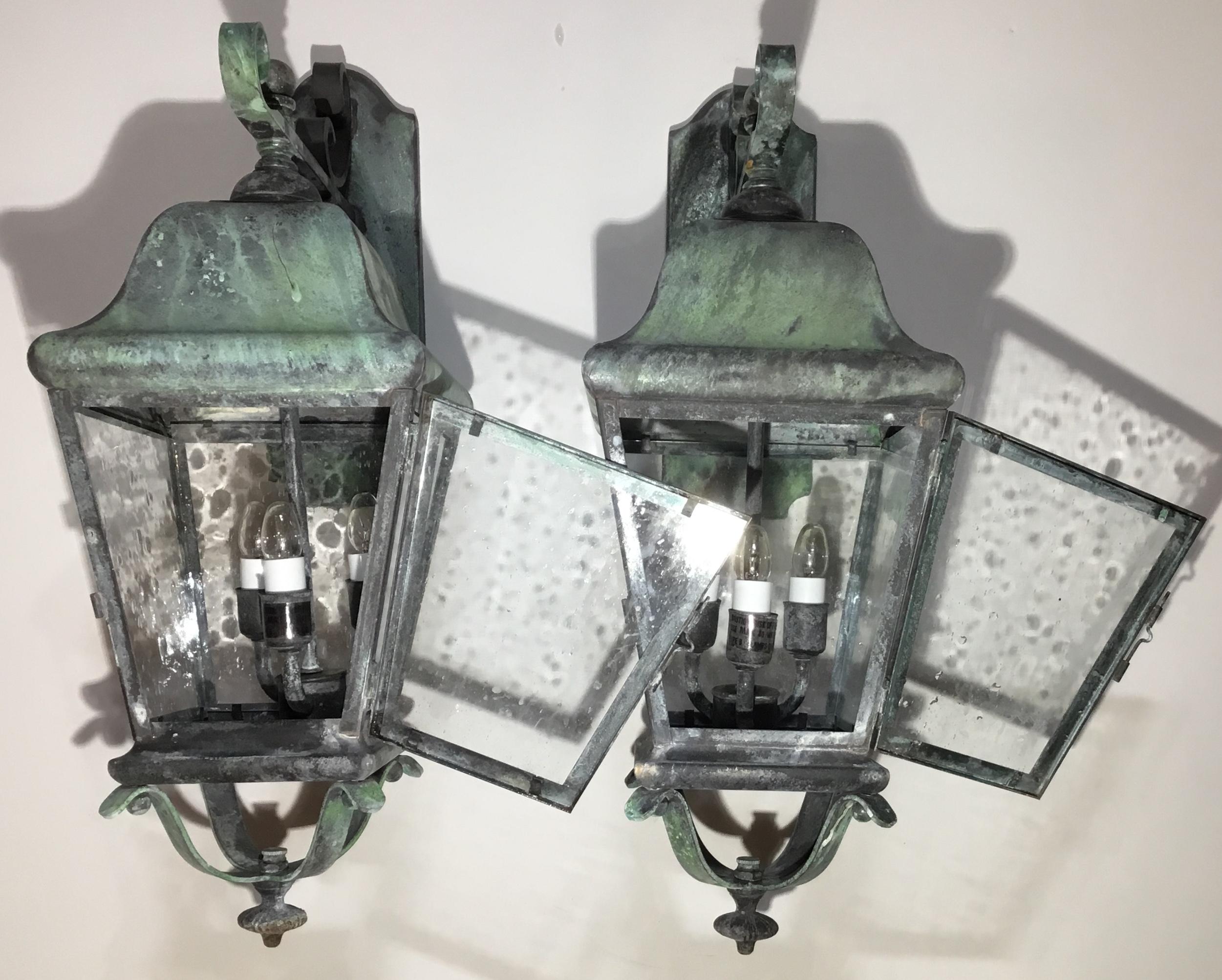 Pair of Architectural Handcrafted Brass Wall Lantern 4