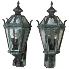 Pair of Architectural Handcrafted Brass Wall Lanterns