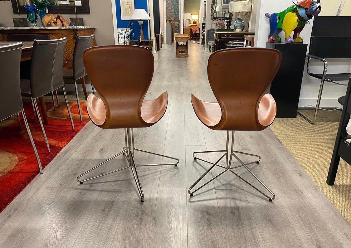 Mid-Century Modern Pair of Architectural Leather Desk Chairs