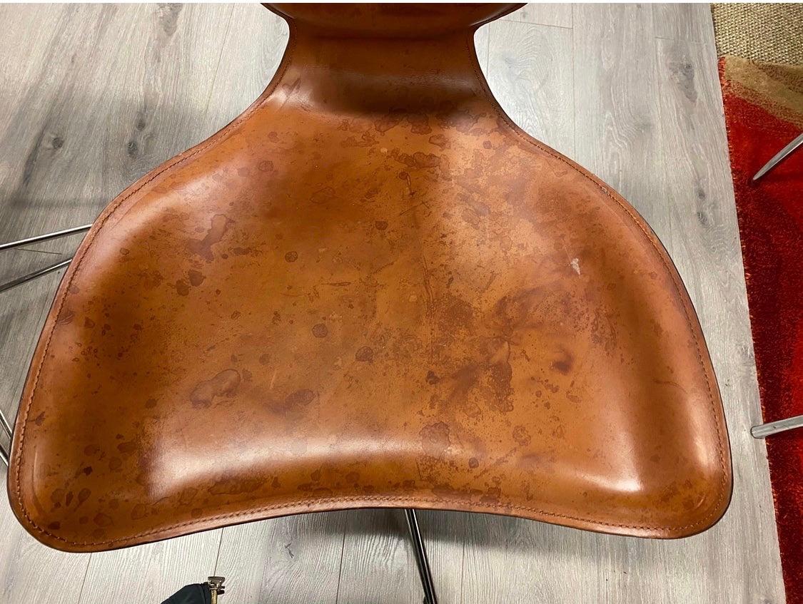 Metal Pair of Architectural Leather Desk Chairs