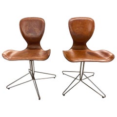 Vintage Pair of Architectural Leather Desk Chairs
