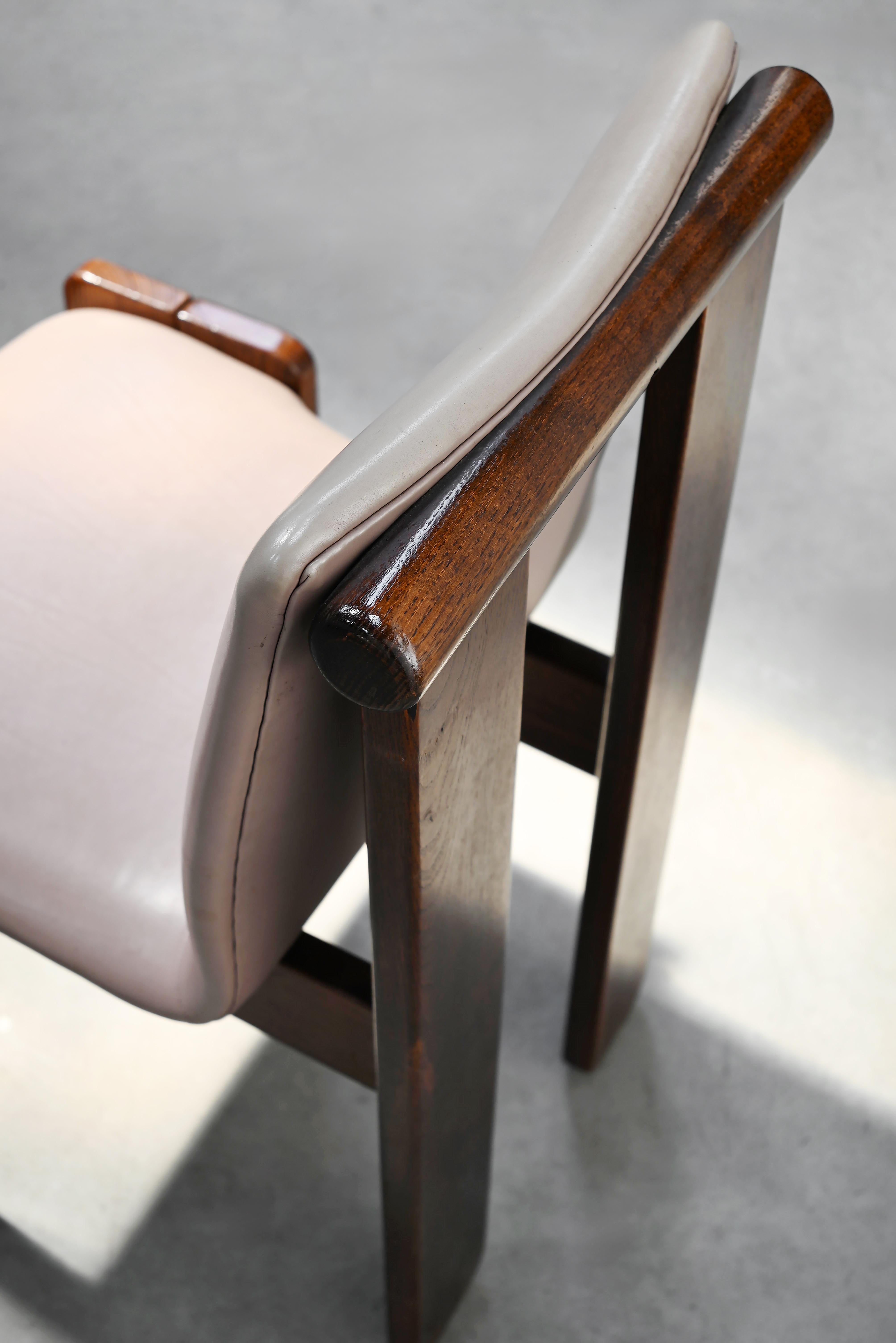 Late 20th Century Pair of Architectural Oak Chairs With Soft Purple Leather, 1970's For Sale