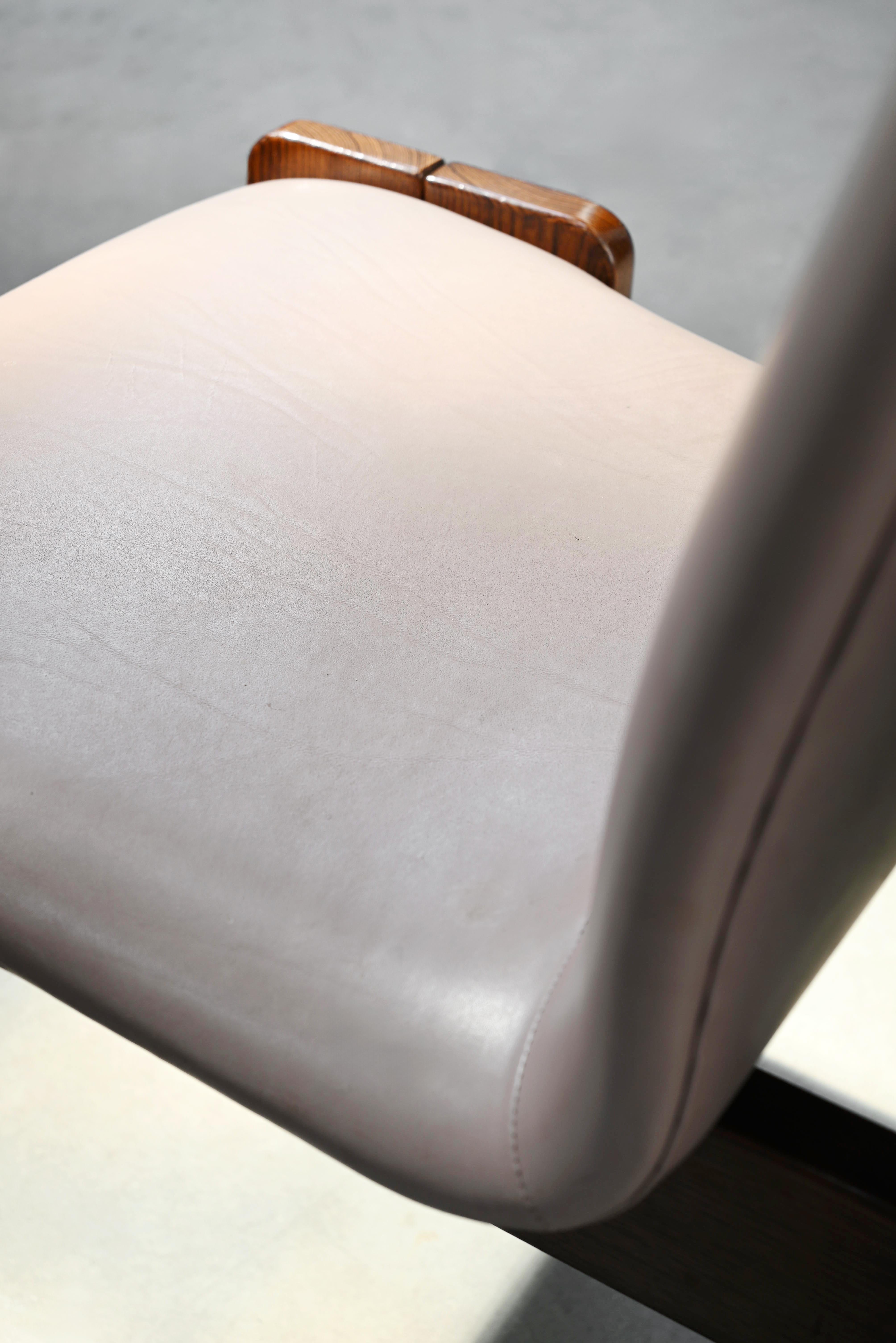 Faux Leather Pair of Architectural Oak Chairs With Soft Purple Leather, 1970's For Sale