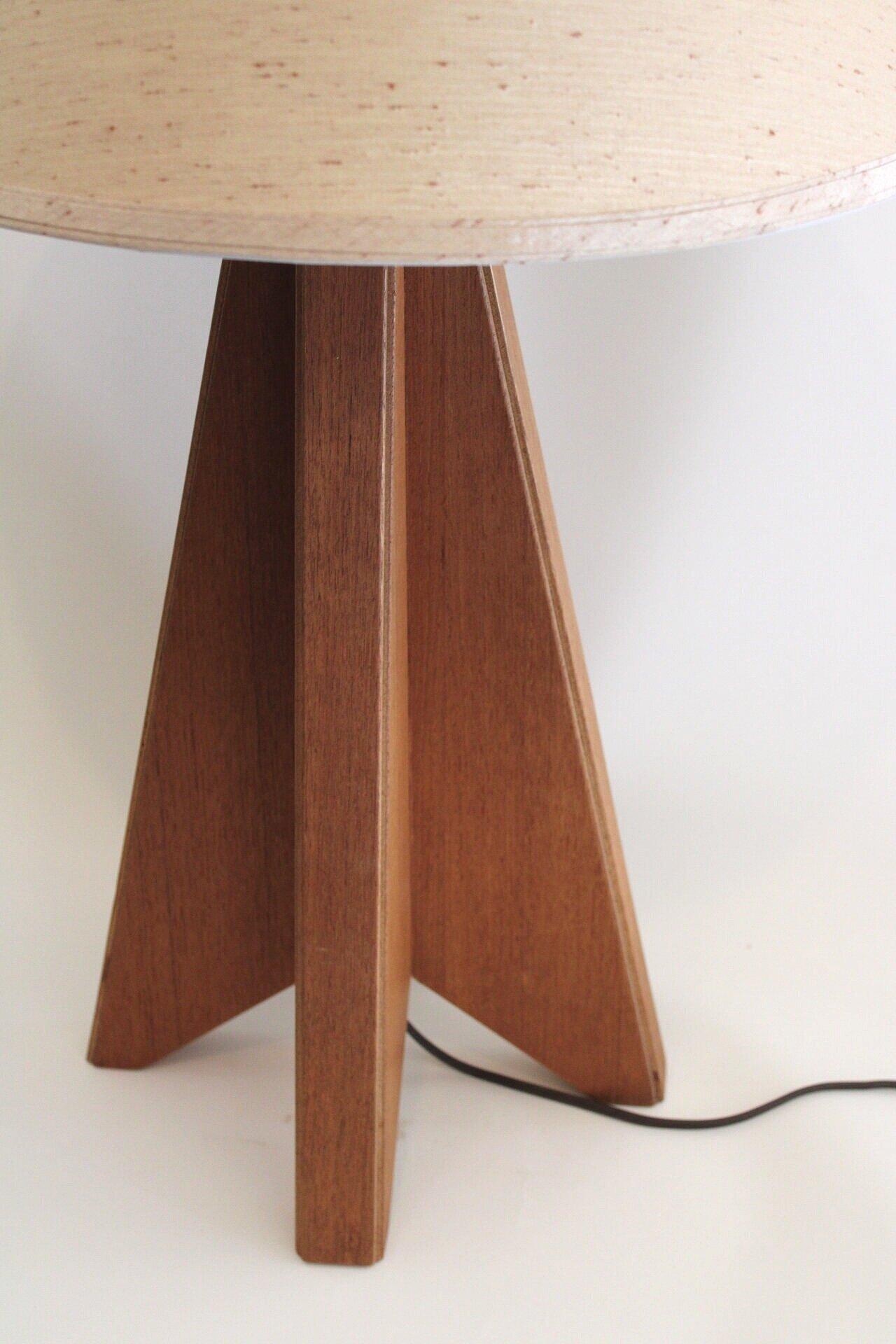 Pair of architectural origami teak tripod lamps, 1970s 2