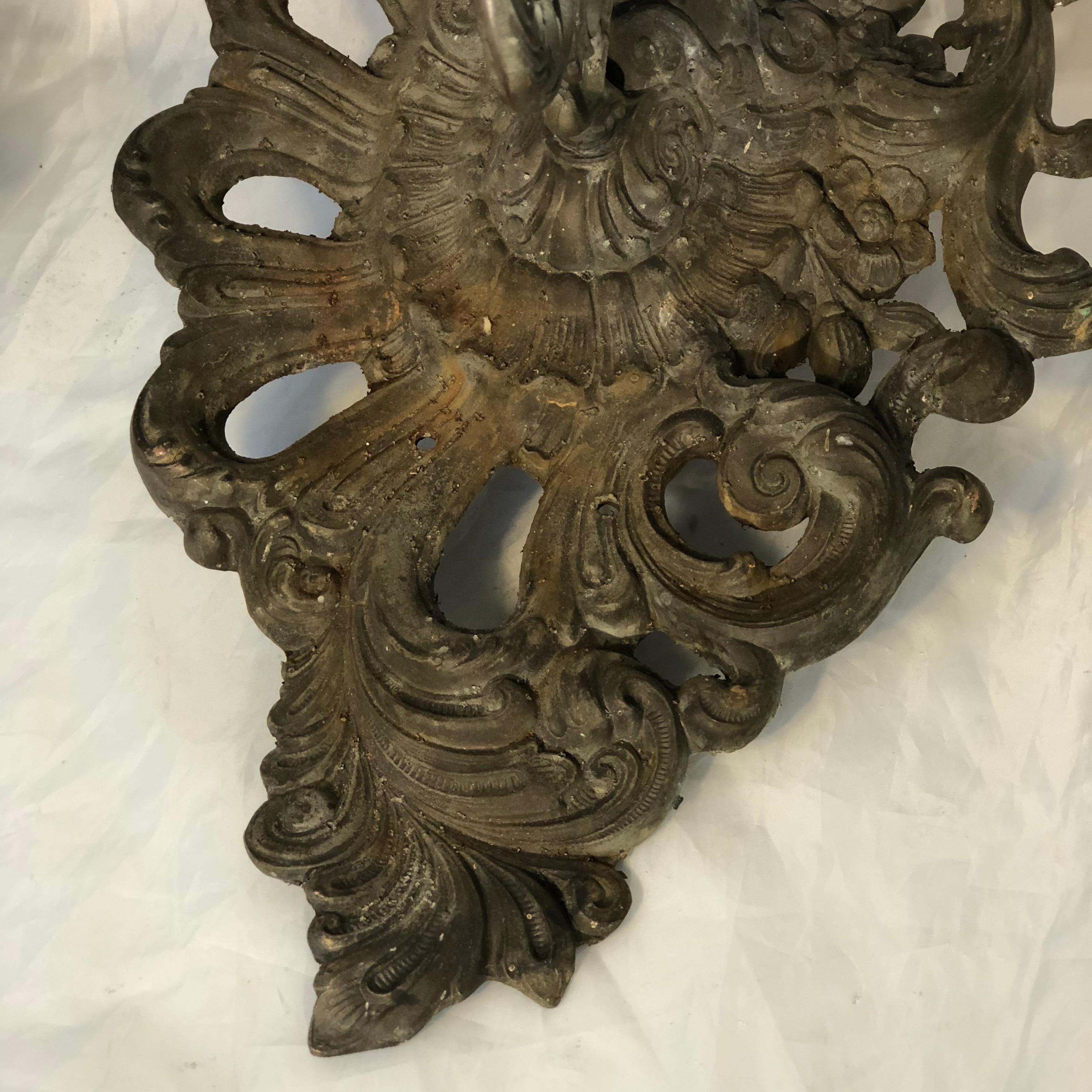 Pair Of Metal Rococo Wall Sconces For Sale 4