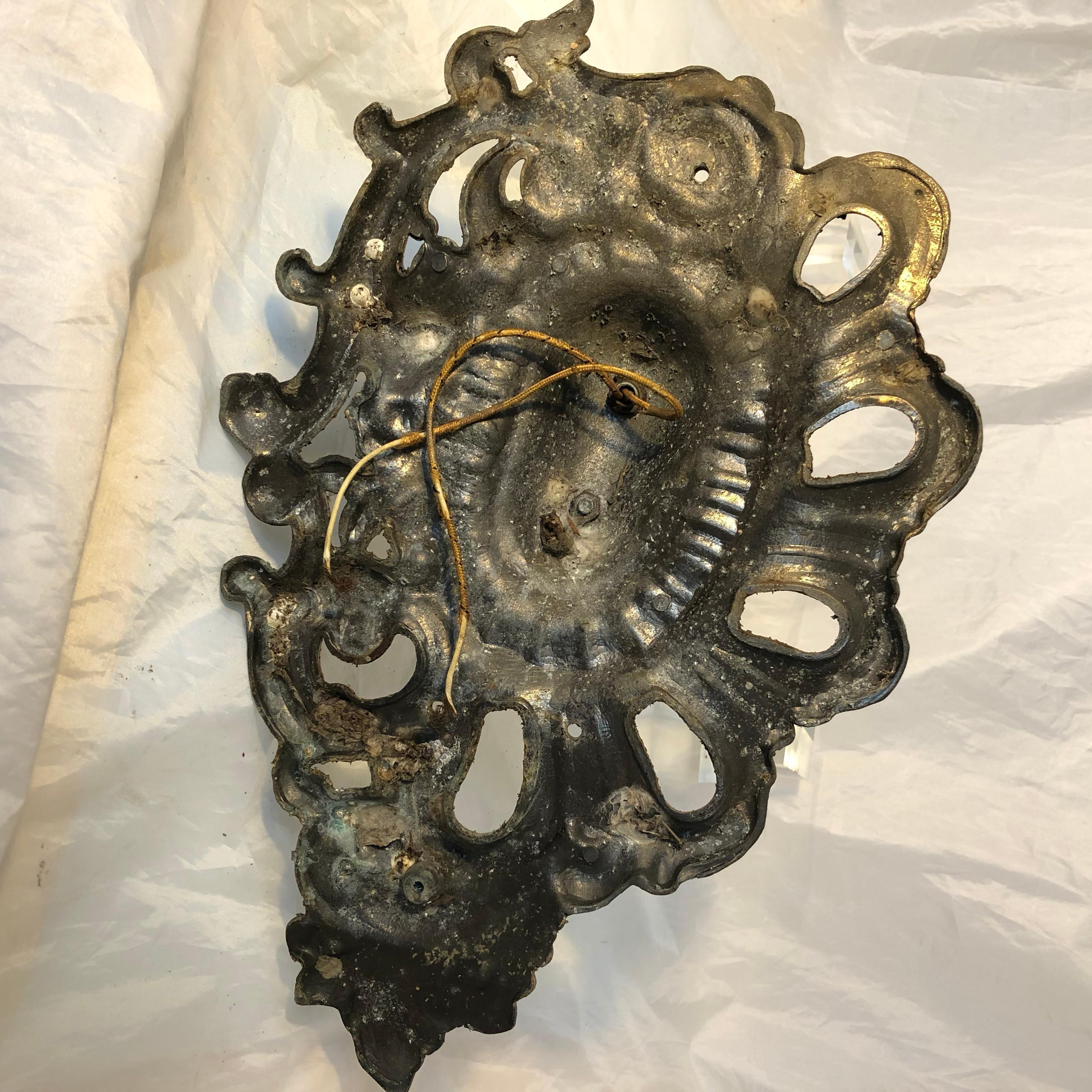 Pair Of Metal Rococo Wall Sconces For Sale 7