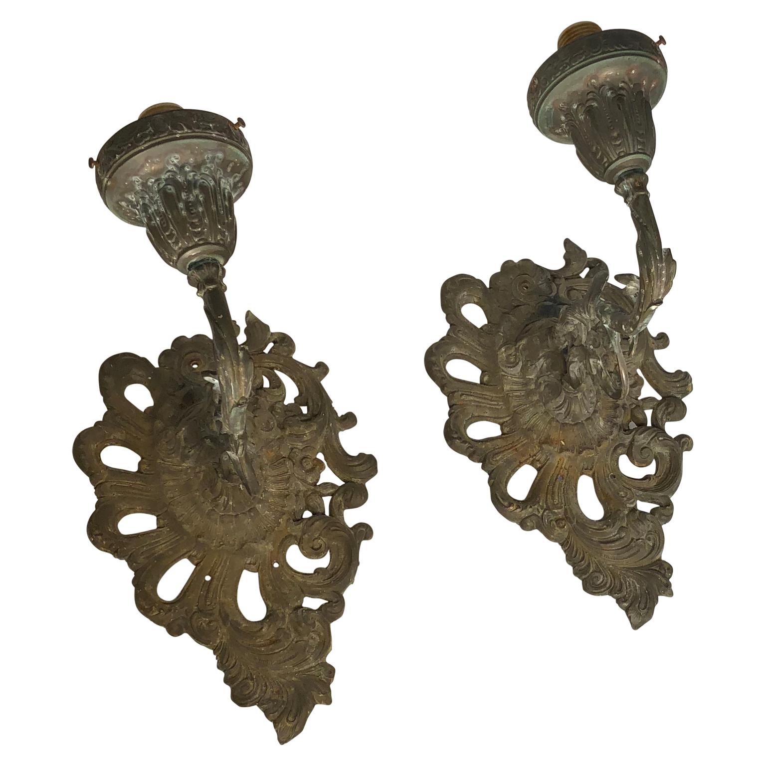 Pair Of Metal Rococo Wall Sconces For Sale 10