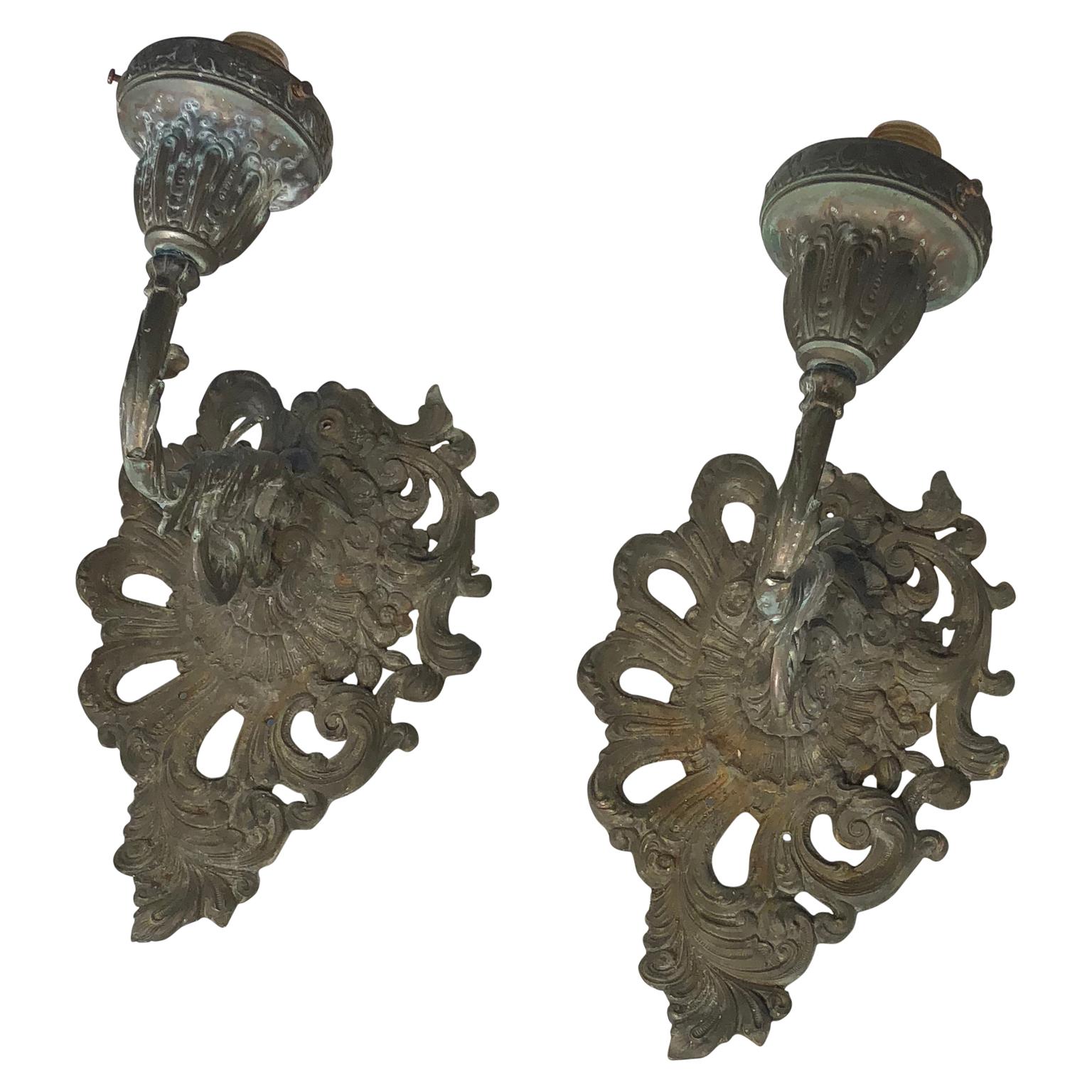 19th Century Pair Of Metal Rococo Wall Sconces For Sale