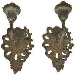 Antique Pair Of Metal Rococo Wall Sconces