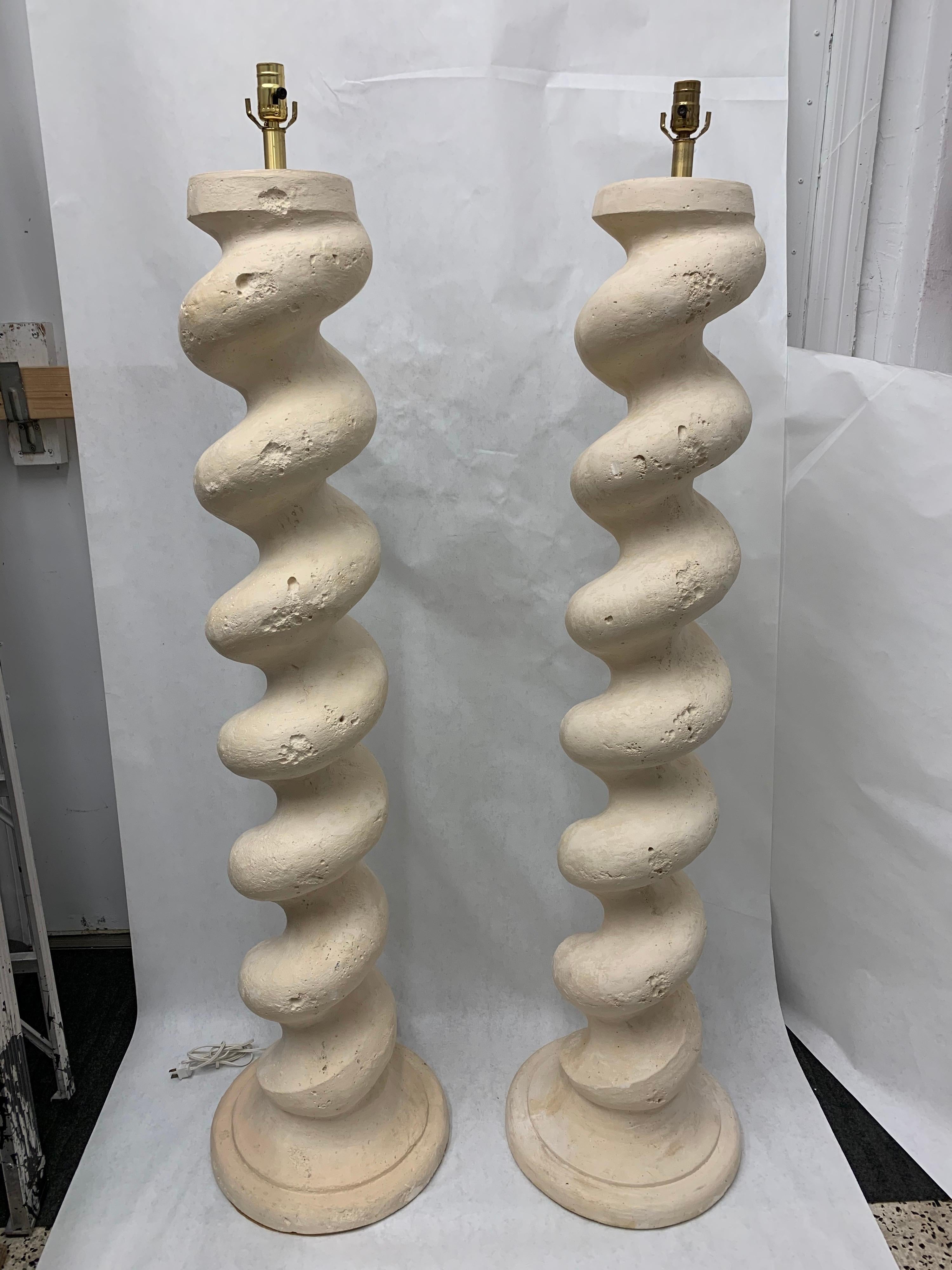 Pair of Architectural Plaster Swirl Floor Lamps by Michael Taylor In Good Condition In North Miami, FL