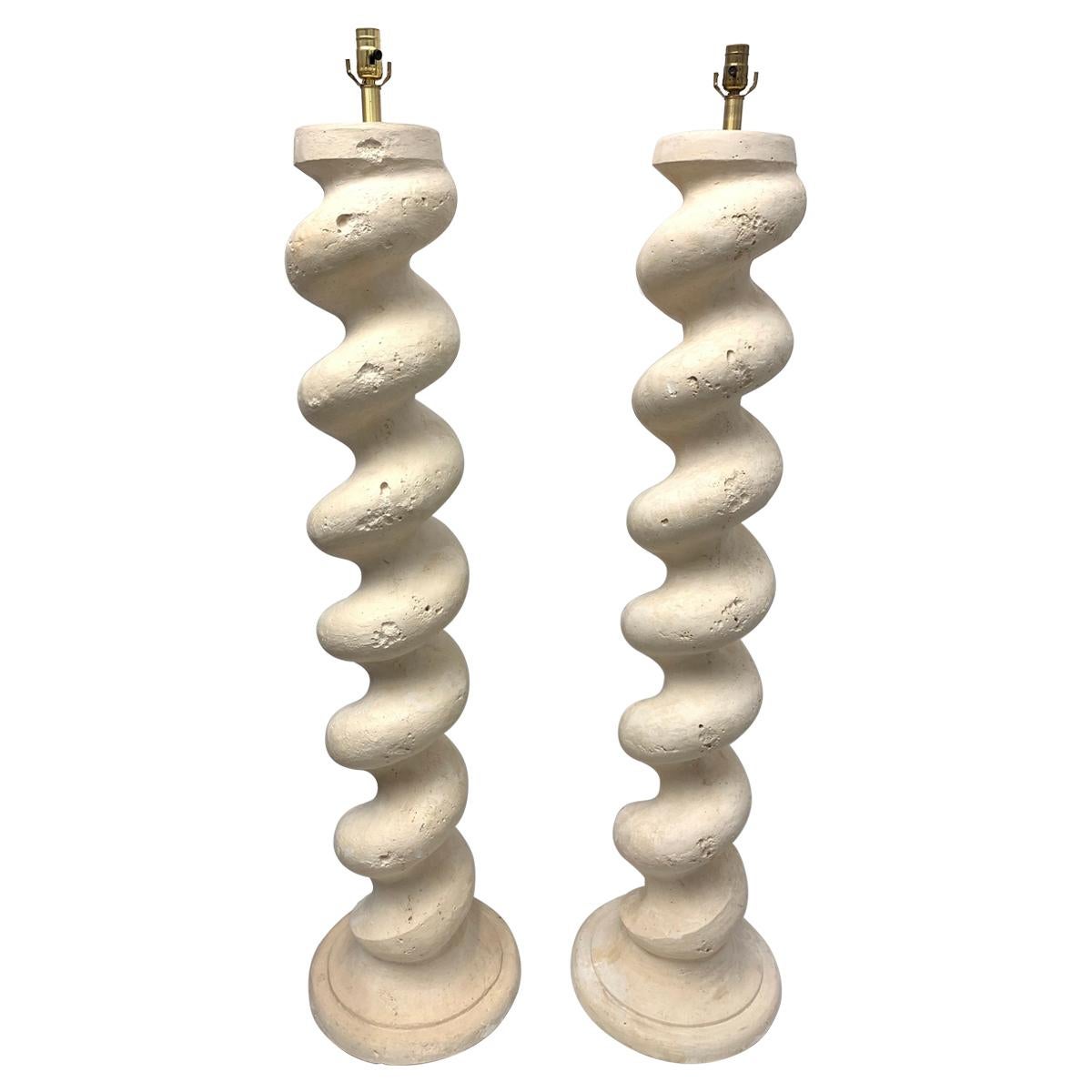 Pair of Architectural Plaster Swirl Floor Lamps by Michael Taylor