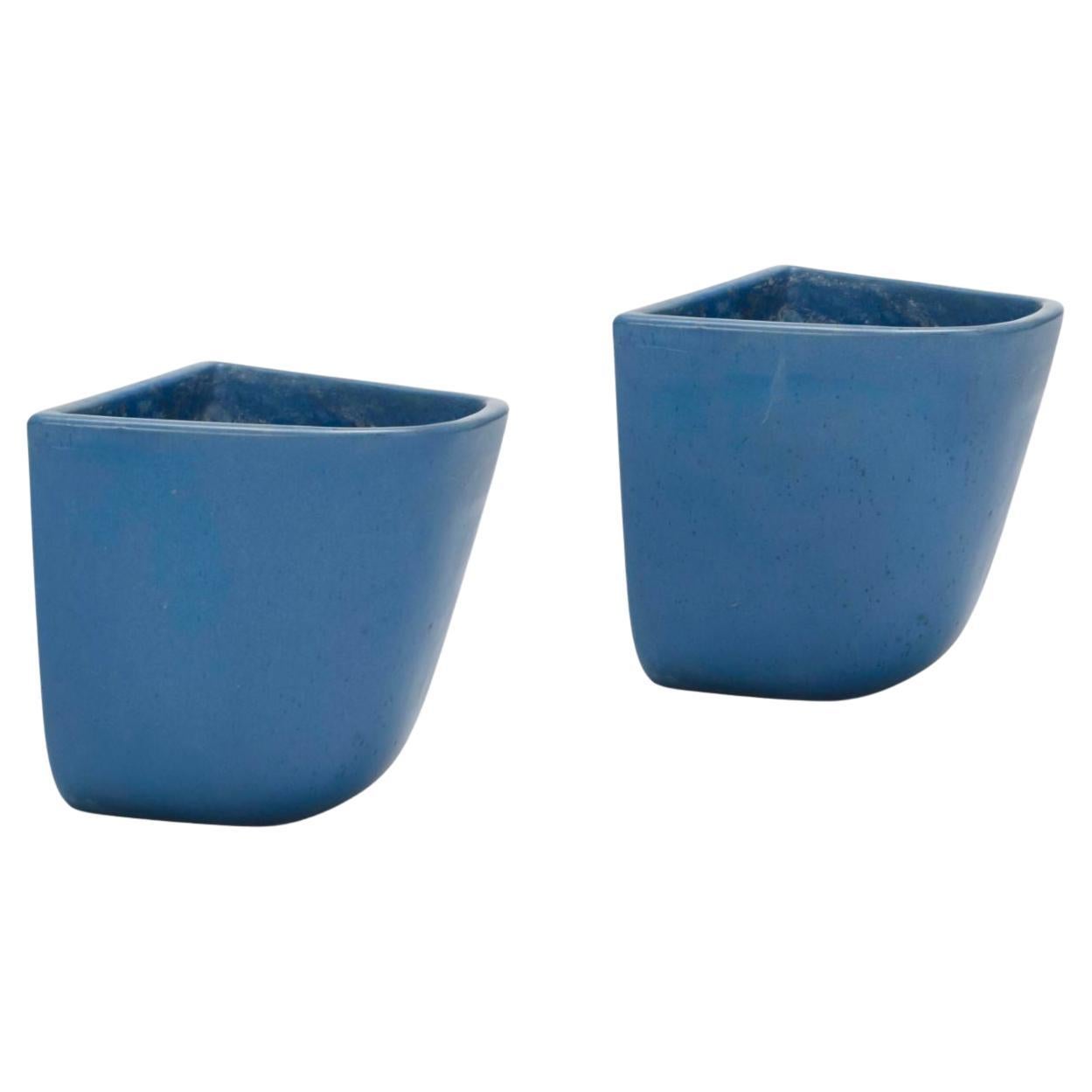 Pair of Architectural Pottery Domino Planters by Malcolm Leland in Rare Blue