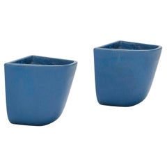 Pair of Architectural Pottery Domino Planters by Malcolm Leland in Rare Blue