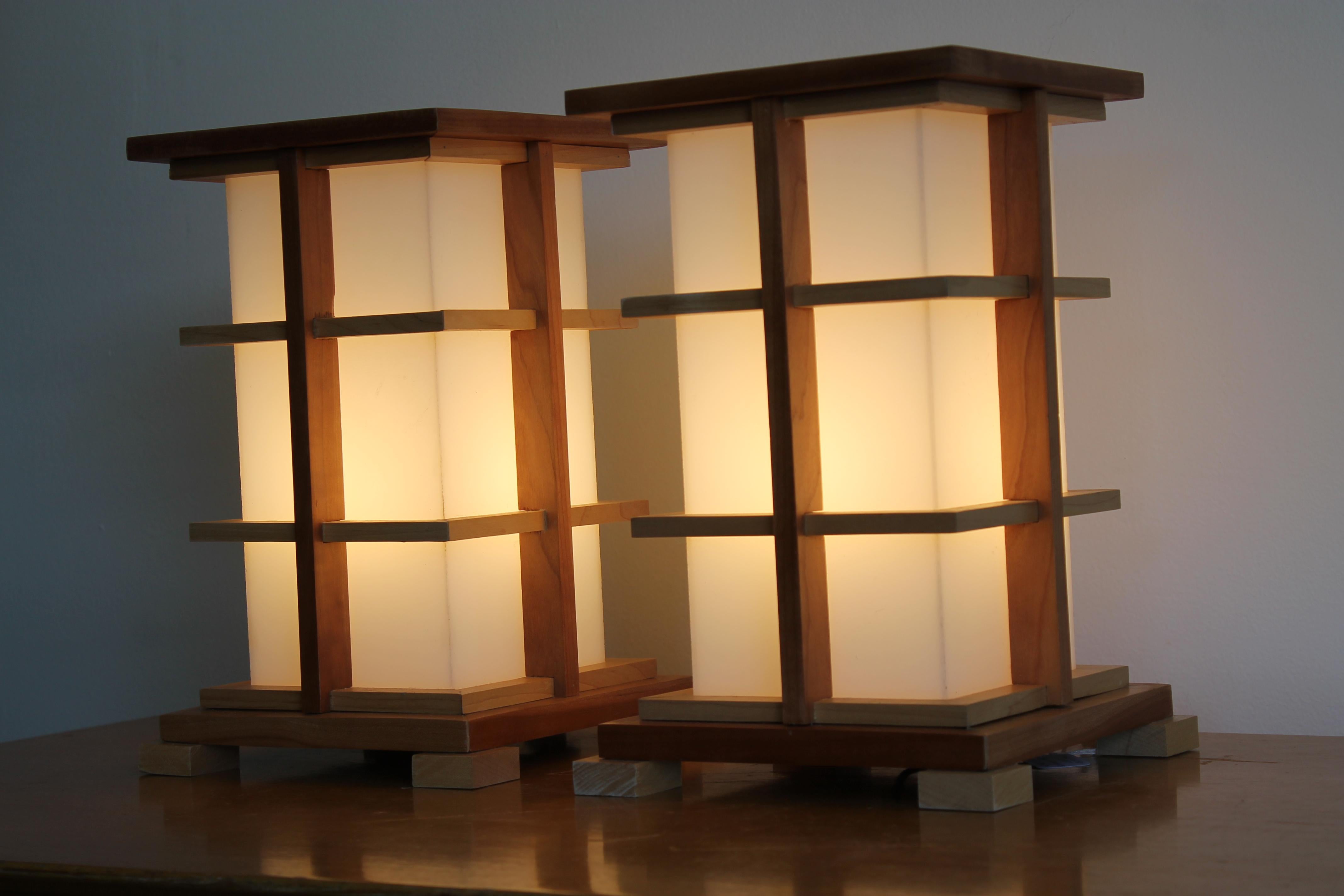 American Pair of Architectural Prairie School Style Lamps