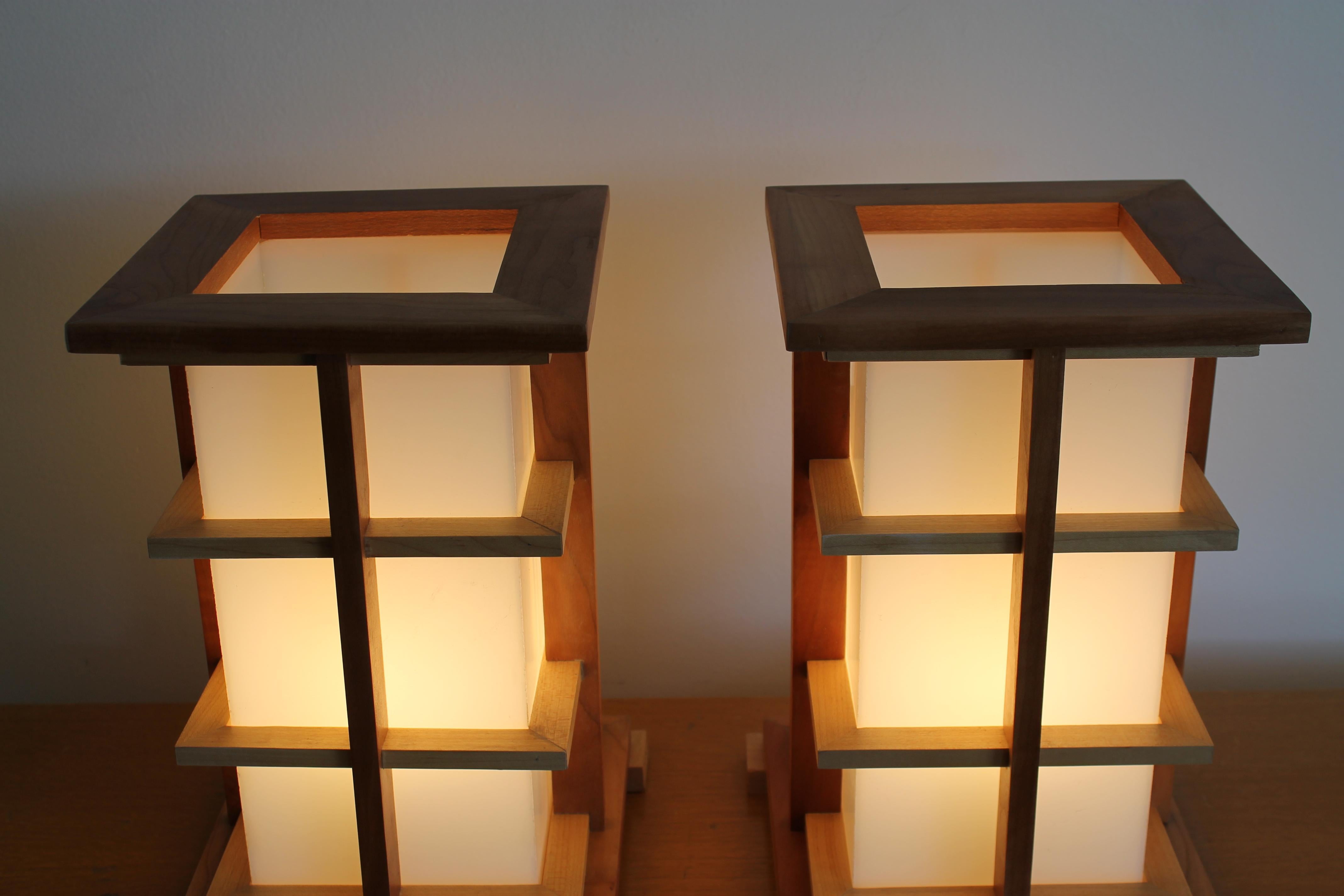 Contemporary Pair of Architectural Prairie School Style Lamps