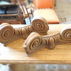Pair of Architectural Salvage Wooden Ionic Column Capitals