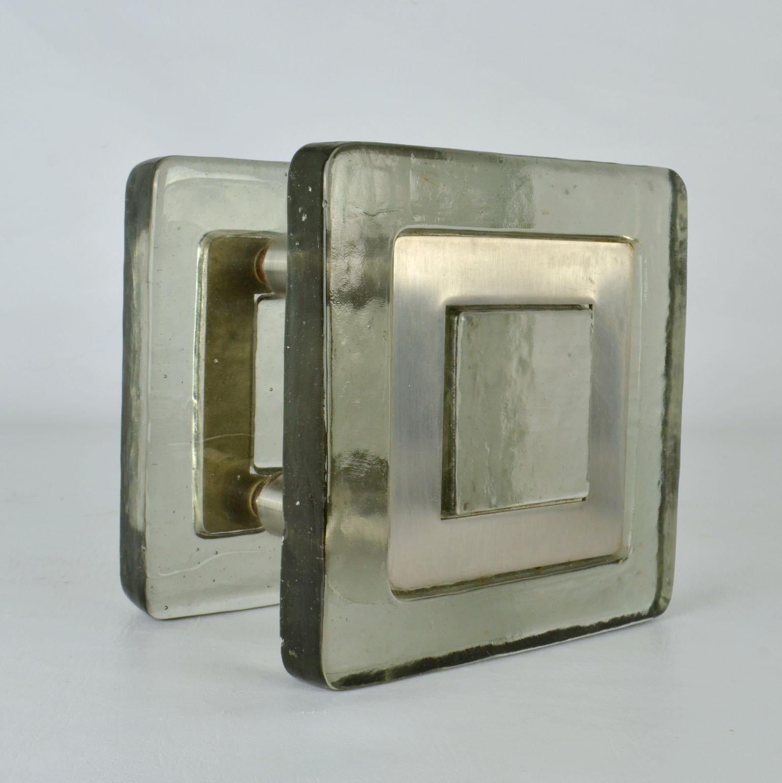 Minimalist Pair of Architectural Square Tinted Glass Push Pull Door Handles