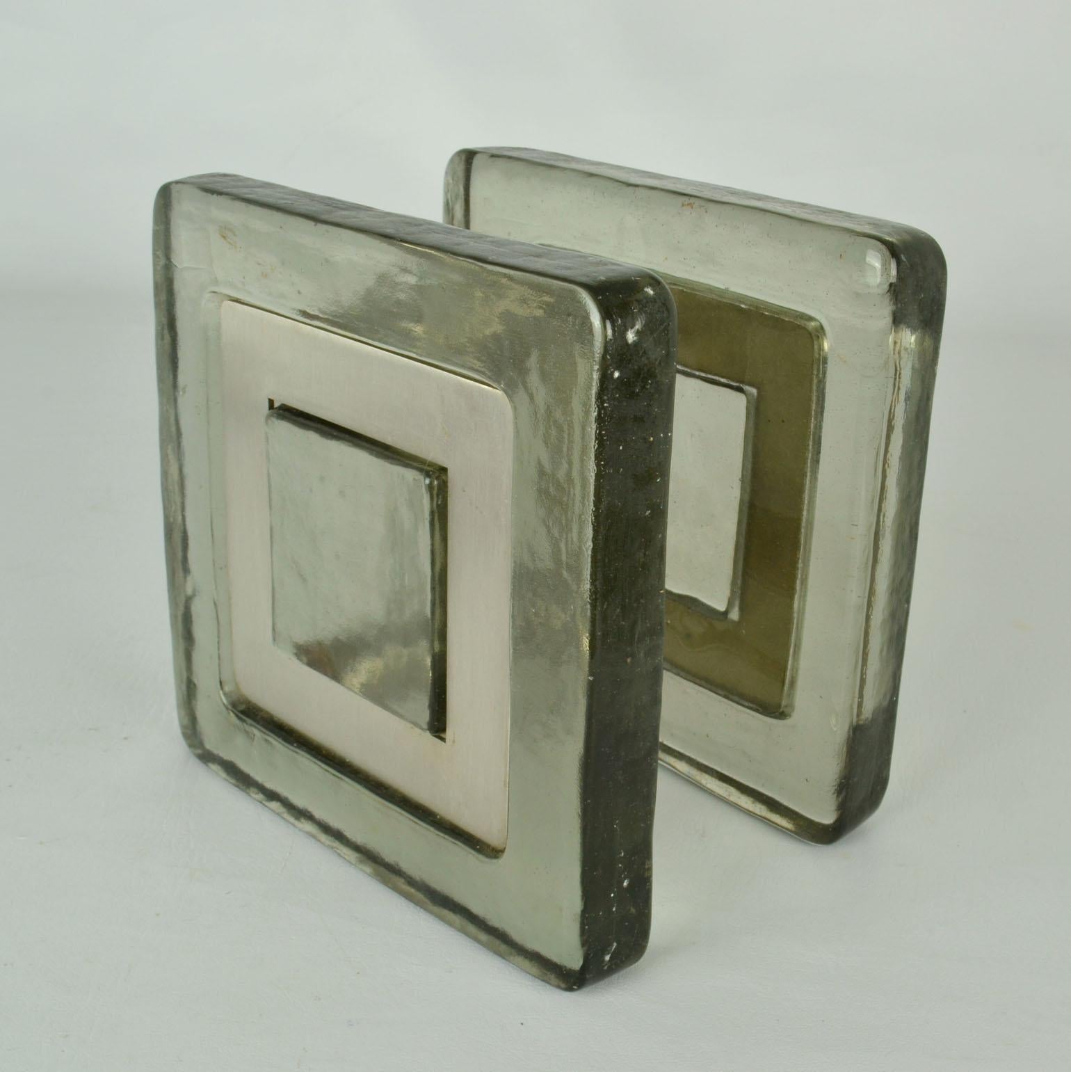European Pair of Architectural Square Tinted Glass Push Pull Door Handles