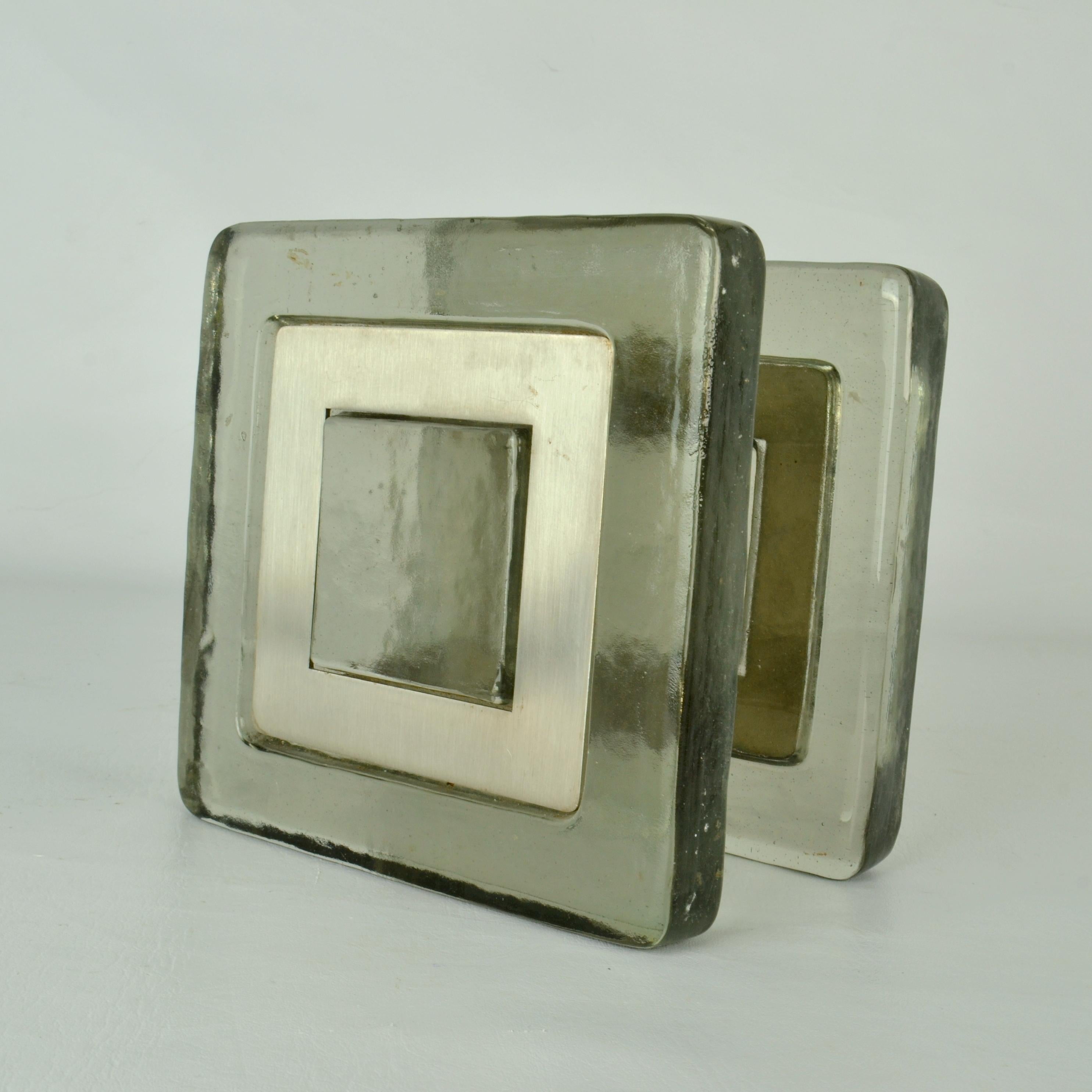 Cast Pair of Architectural Square Tinted Glass Push Pull Door Handles