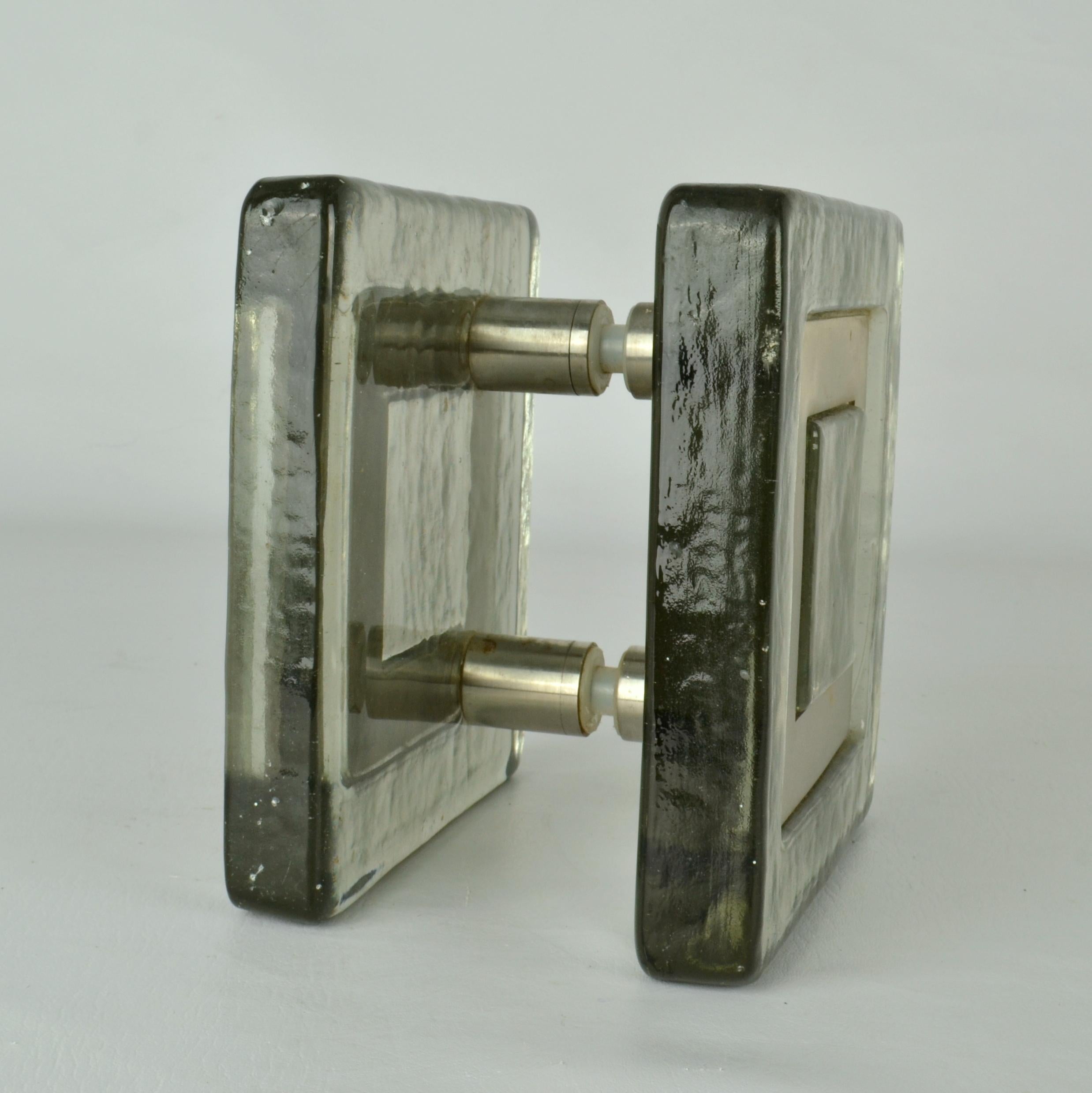 Pair of Architectural Square Tinted Glass Push Pull Door Handles In Excellent Condition In London, GB