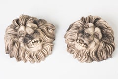 Pair of Architectural Stoneware Lion Head Masks, France, circa 1850